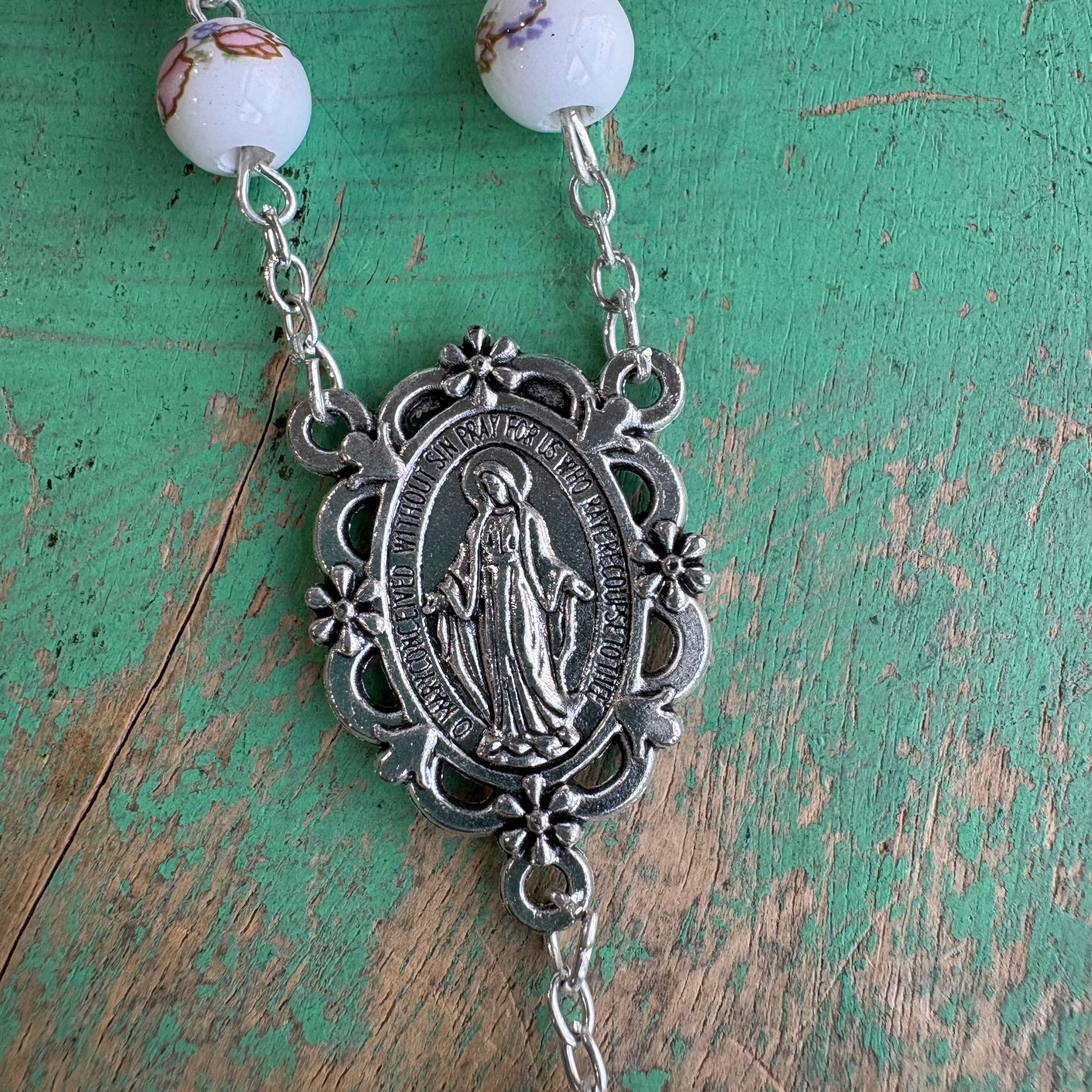 Miraculous Floral Blush Rosary