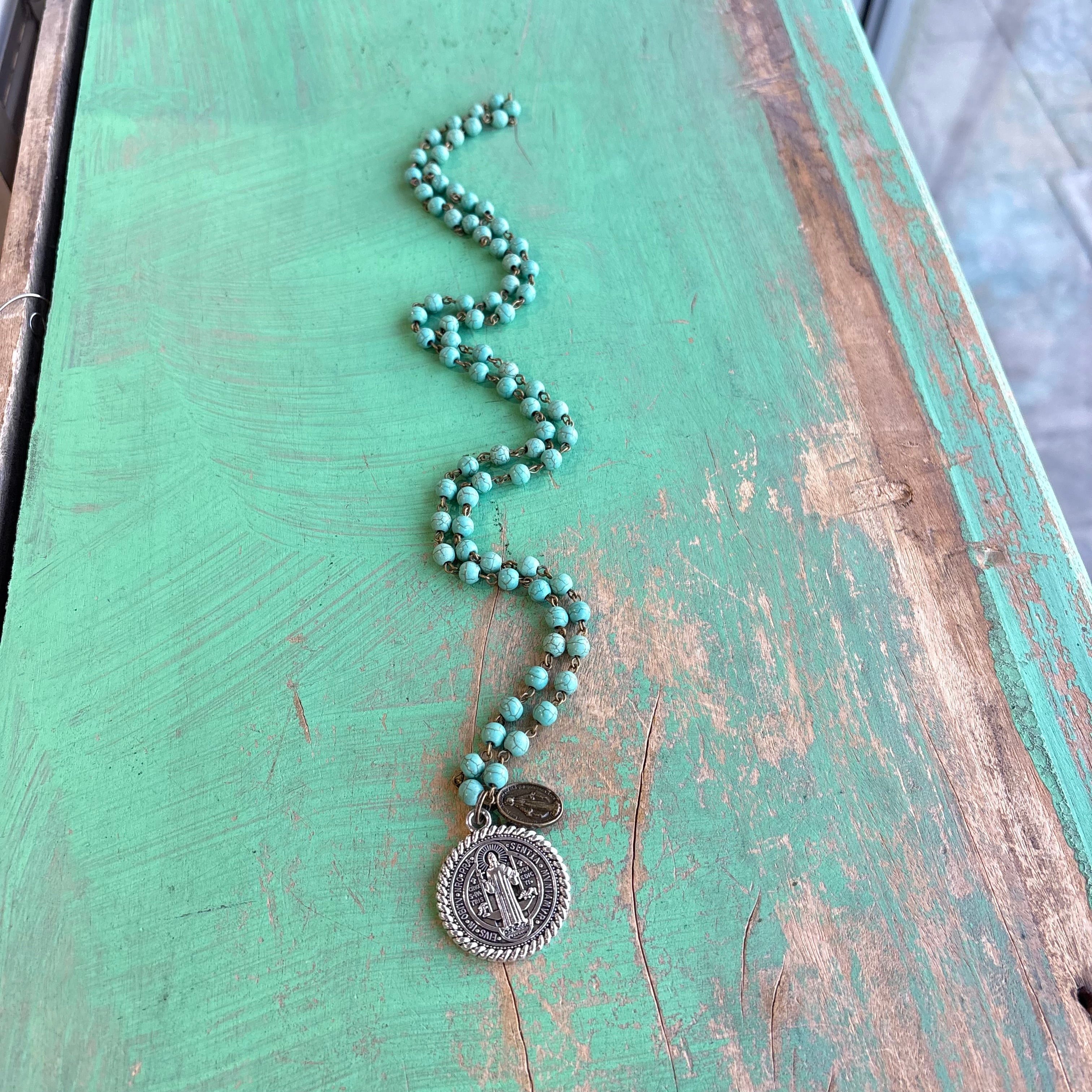 Howlite St Benedict Miraculous Necklace