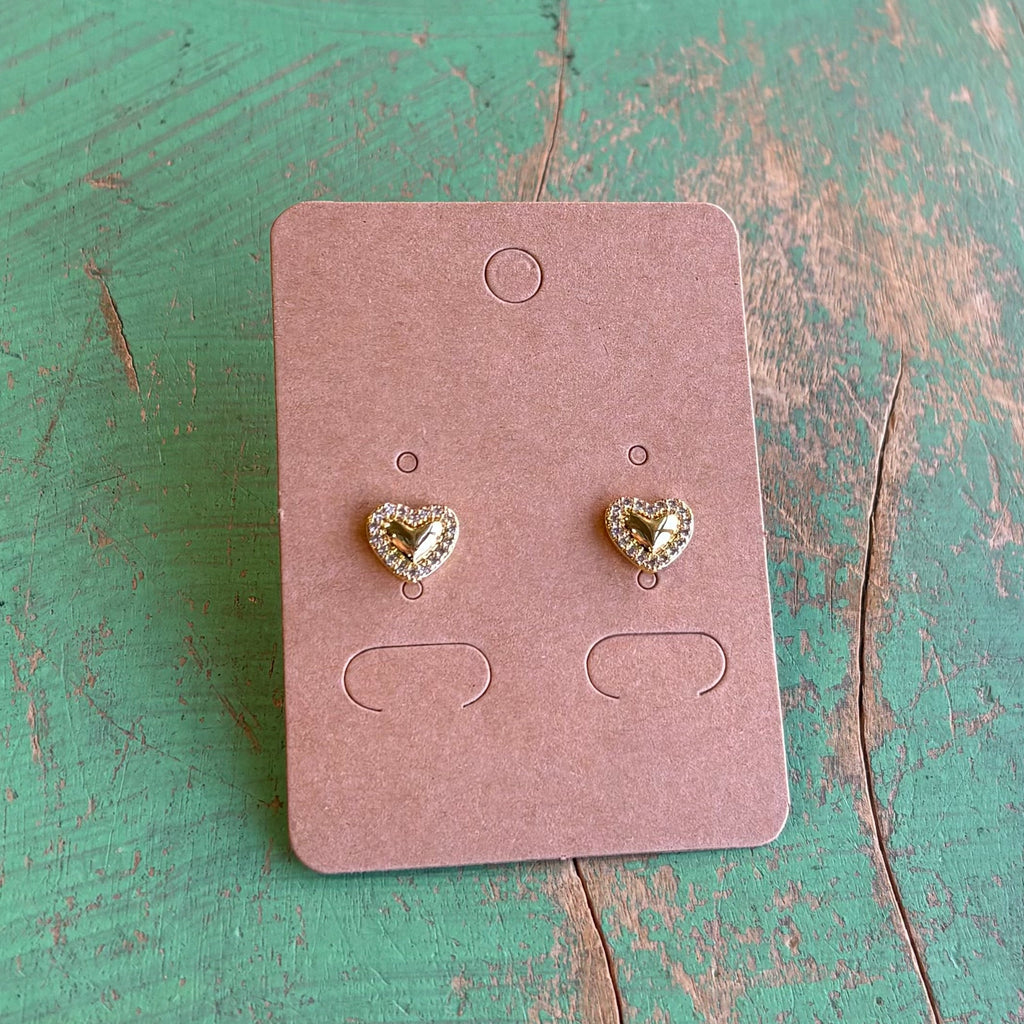 Cubic Zirconia Heart Gold Plated Post Earrings
