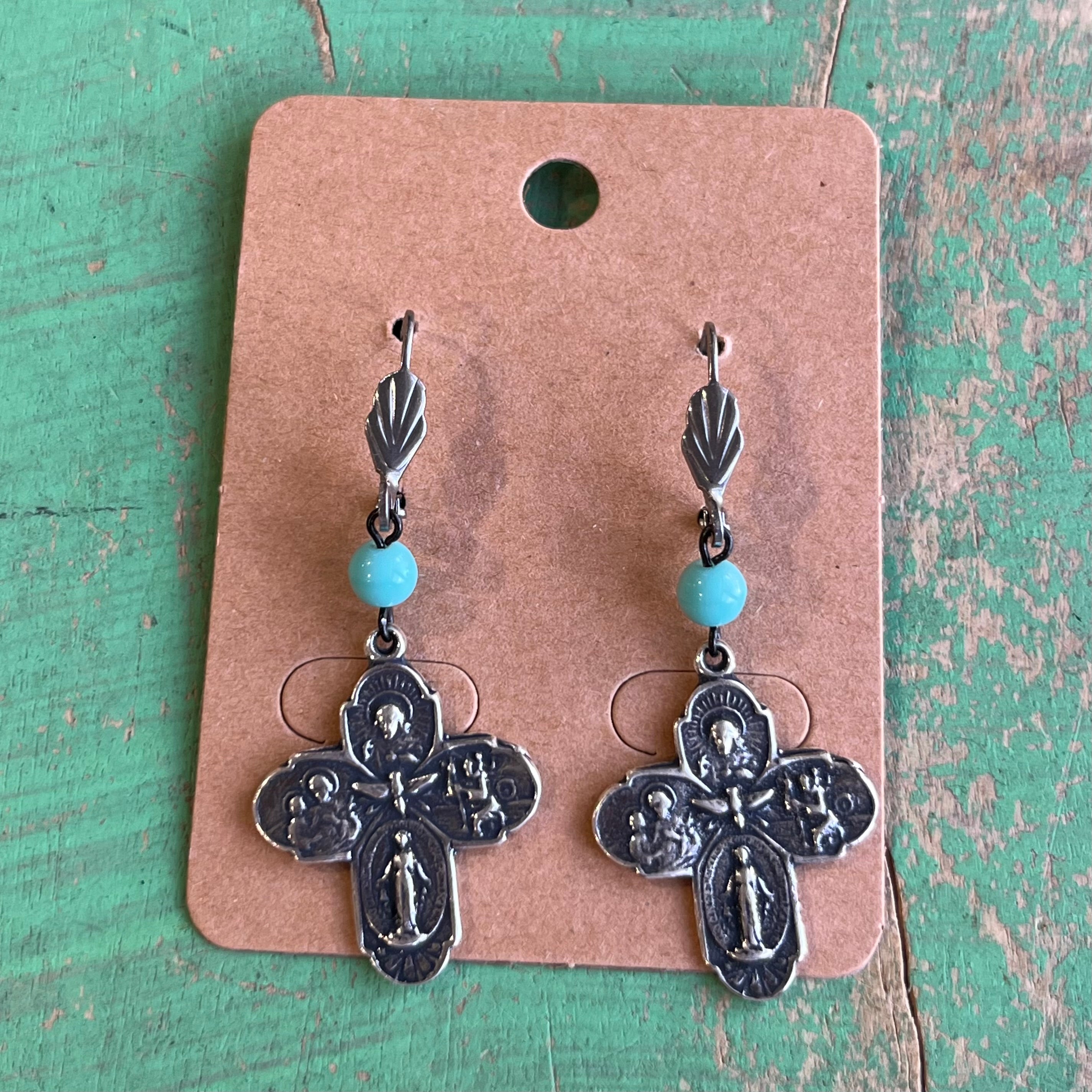 Silver and Turquoise Five Way Cross Earrings