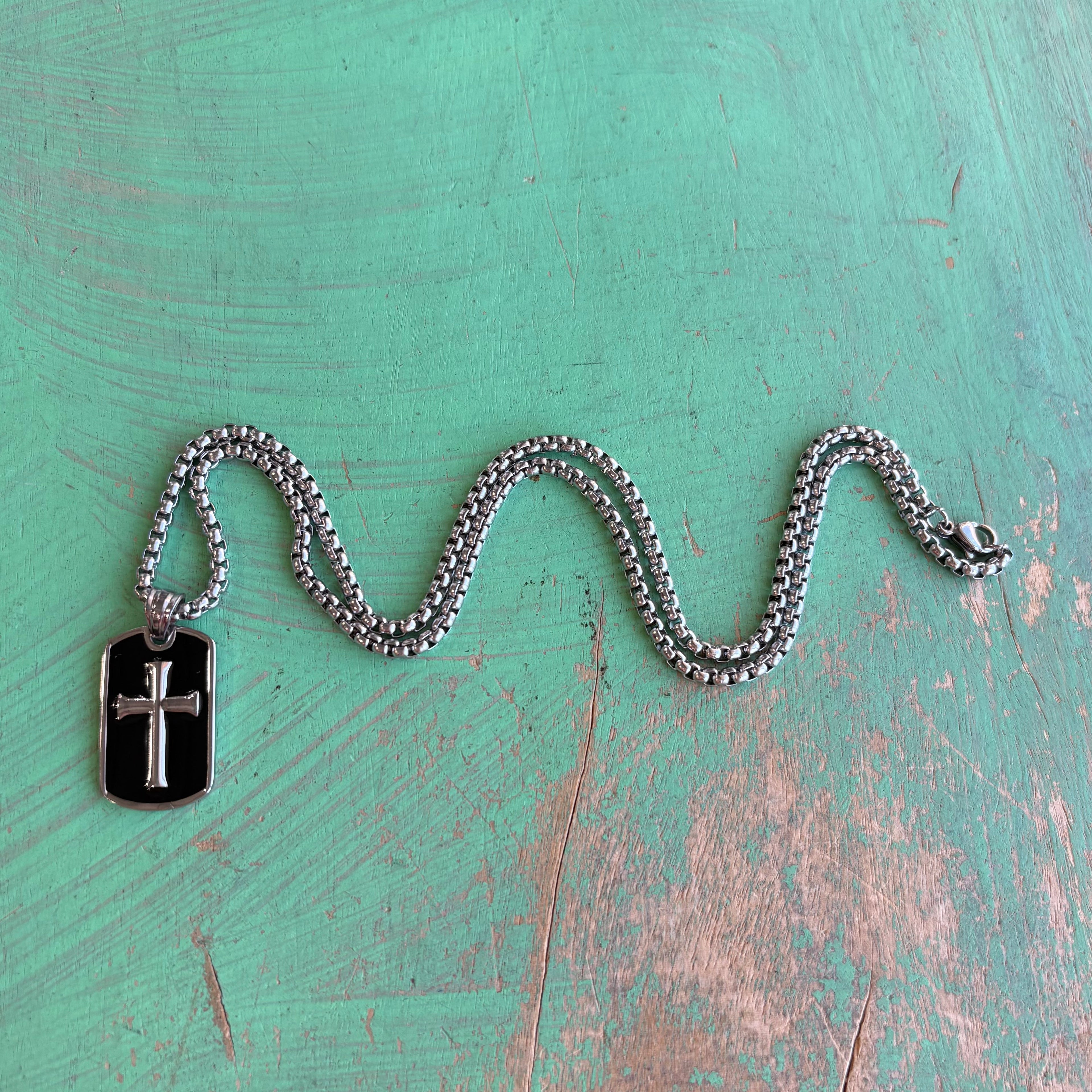Bold Faith Black Enamel Cross Necklace