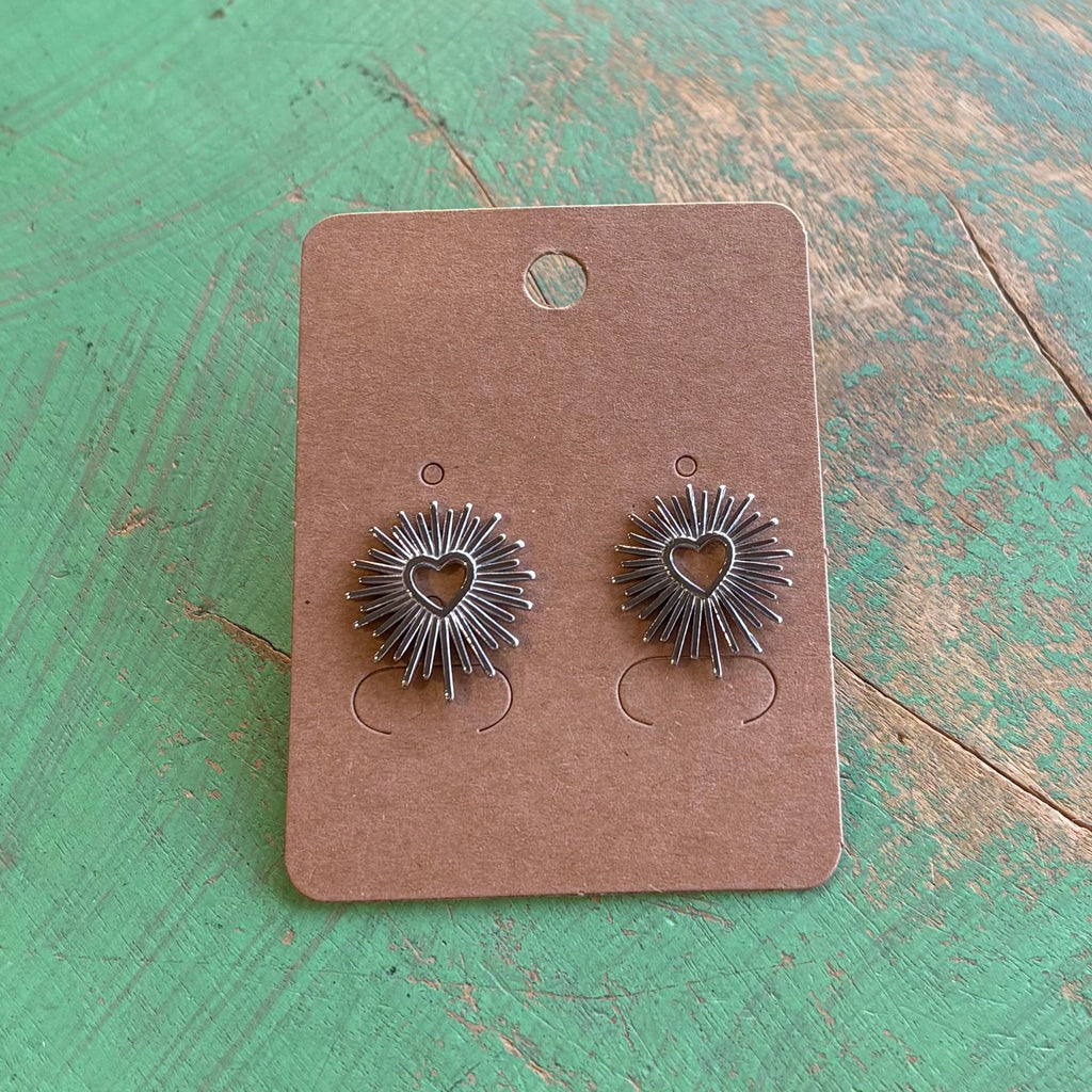 Stainless Steel Flaming Heart Post Earrings