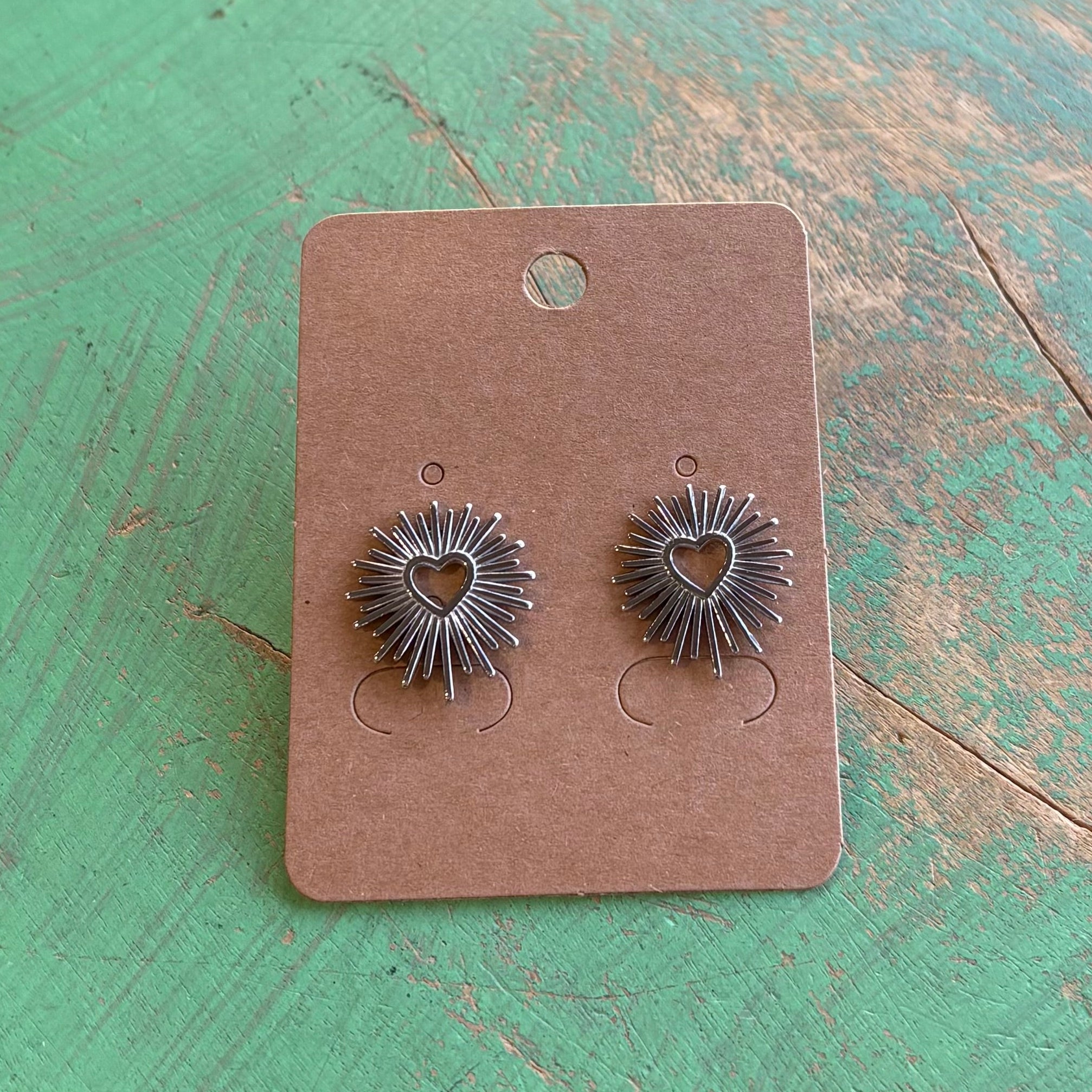 Stainless Steel Flaming Heart Post Earrings