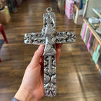 Ornate Pewter Kneeling Girl Cross
