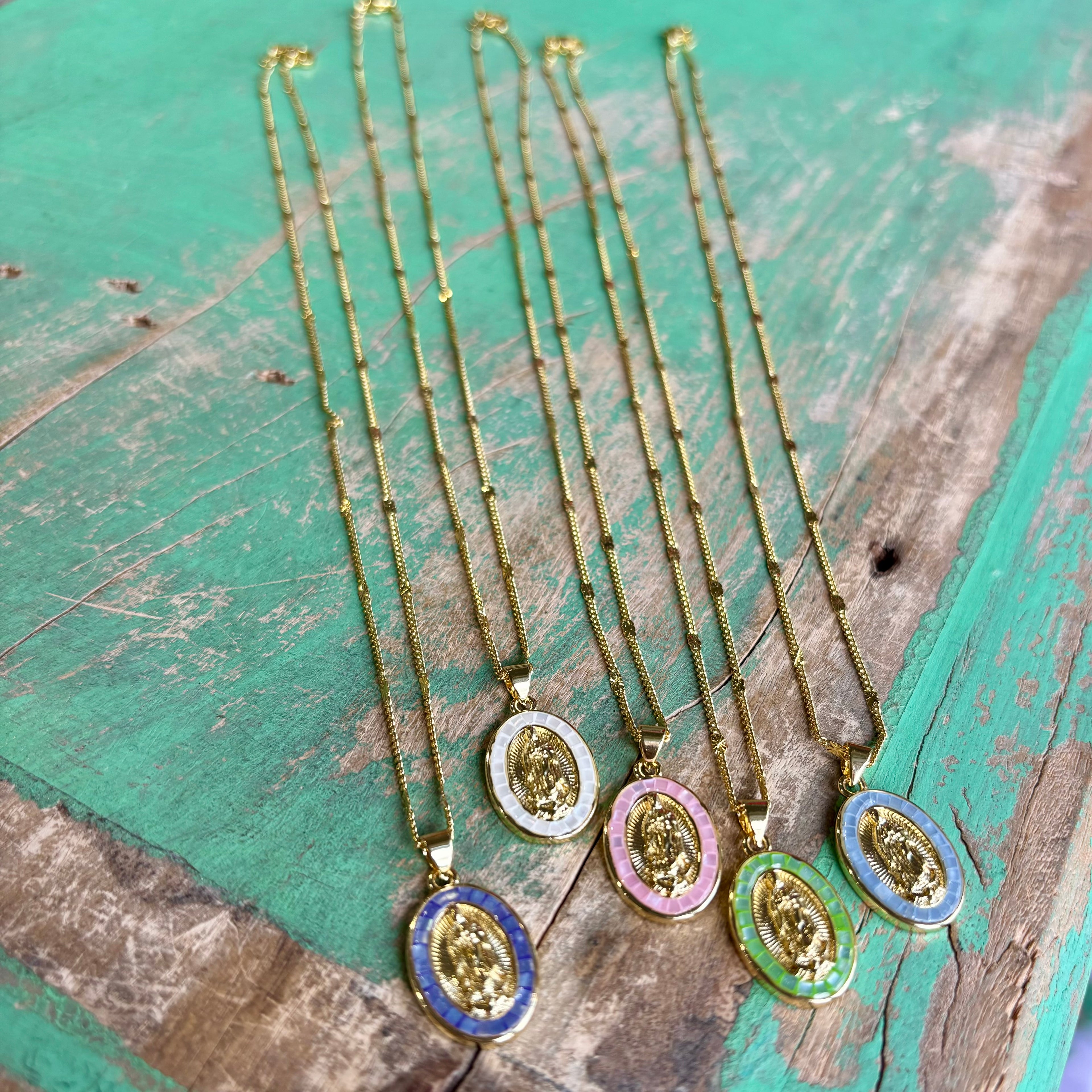 Oval Mosaic Our Lady of Guadalupe Chain Necklace