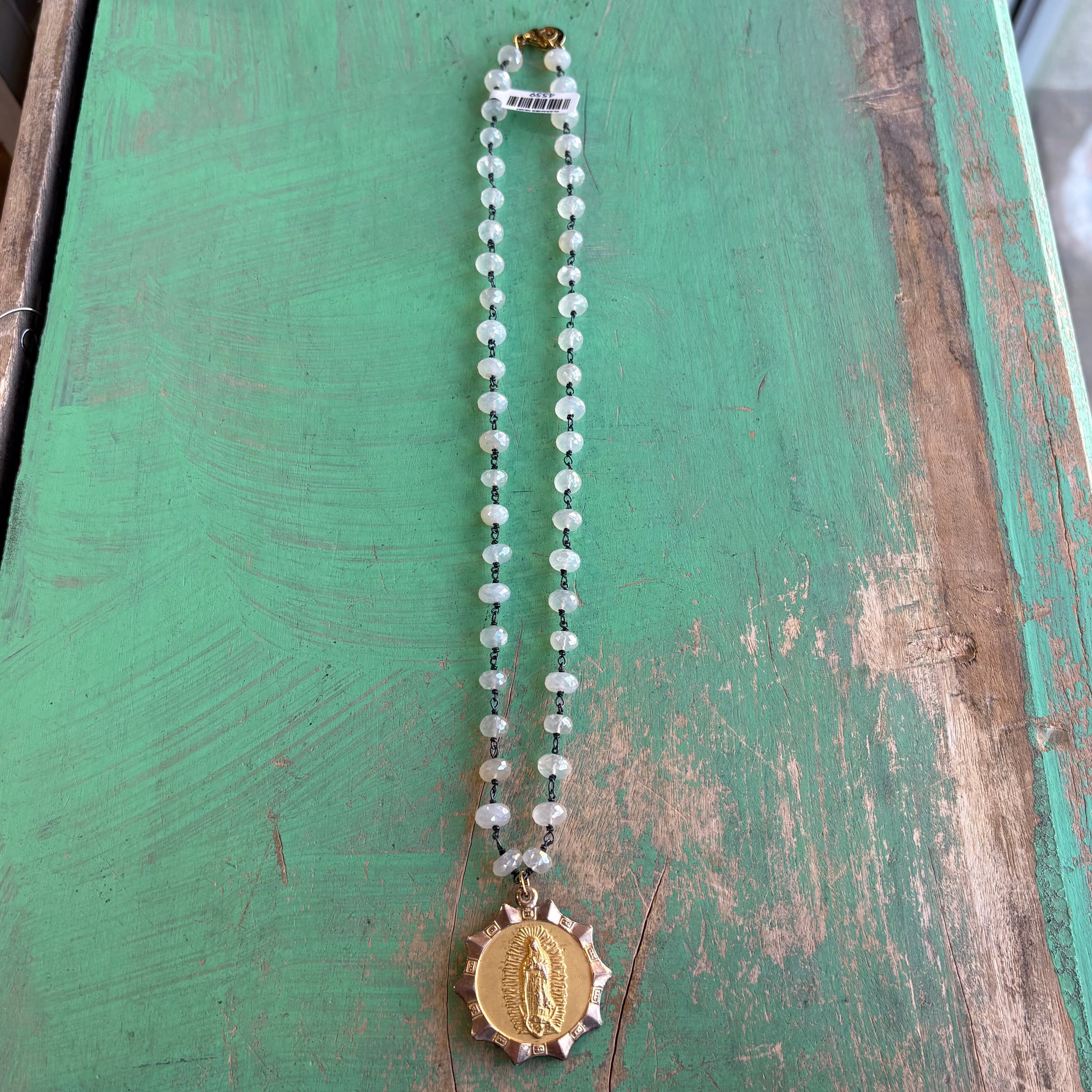 Moonstone Vintage Medal Necklace