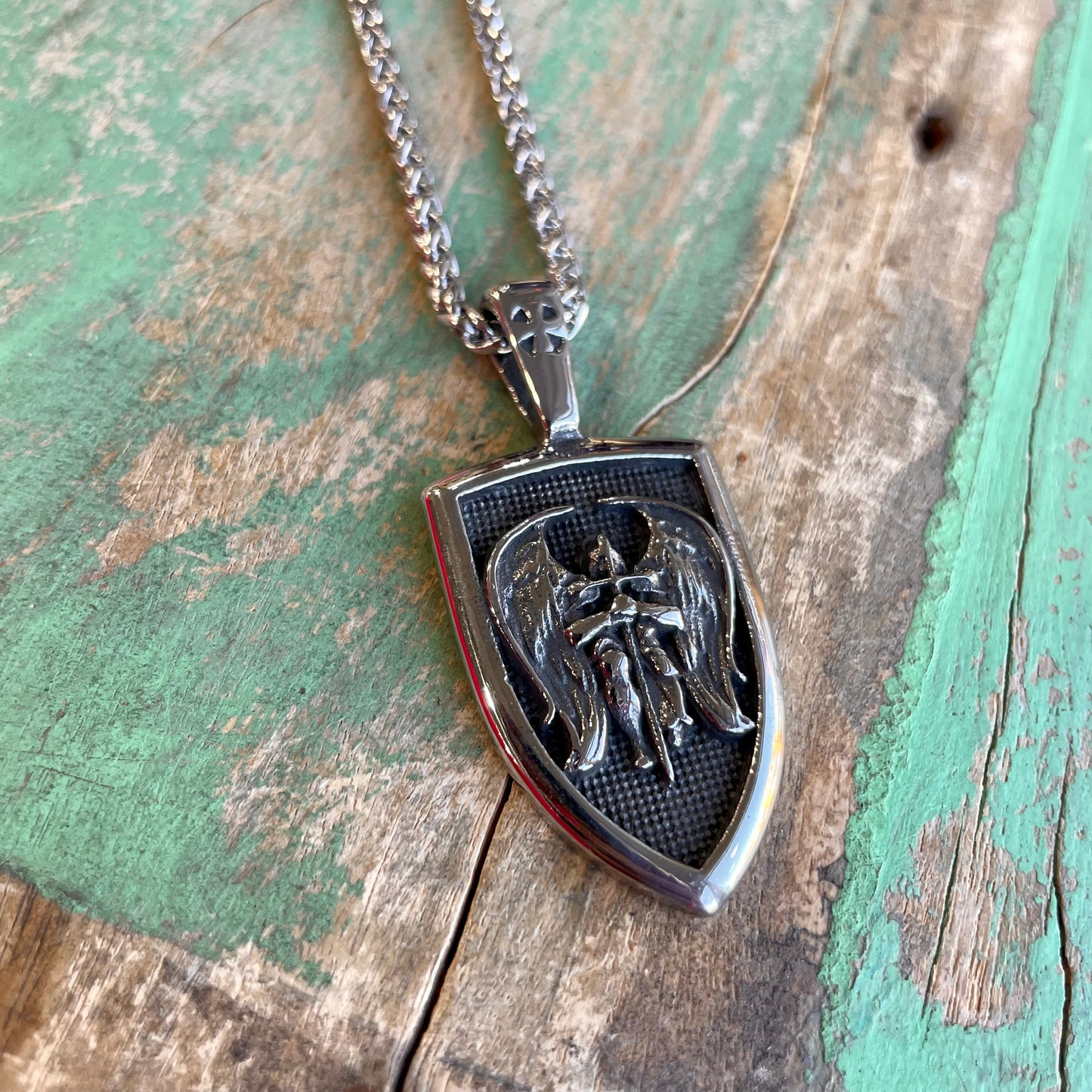 Stainless Steel St Michael Shield Chain Necklace