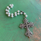 Victorian Inspired Jeweled Cross Glass Pearl Car Blessing