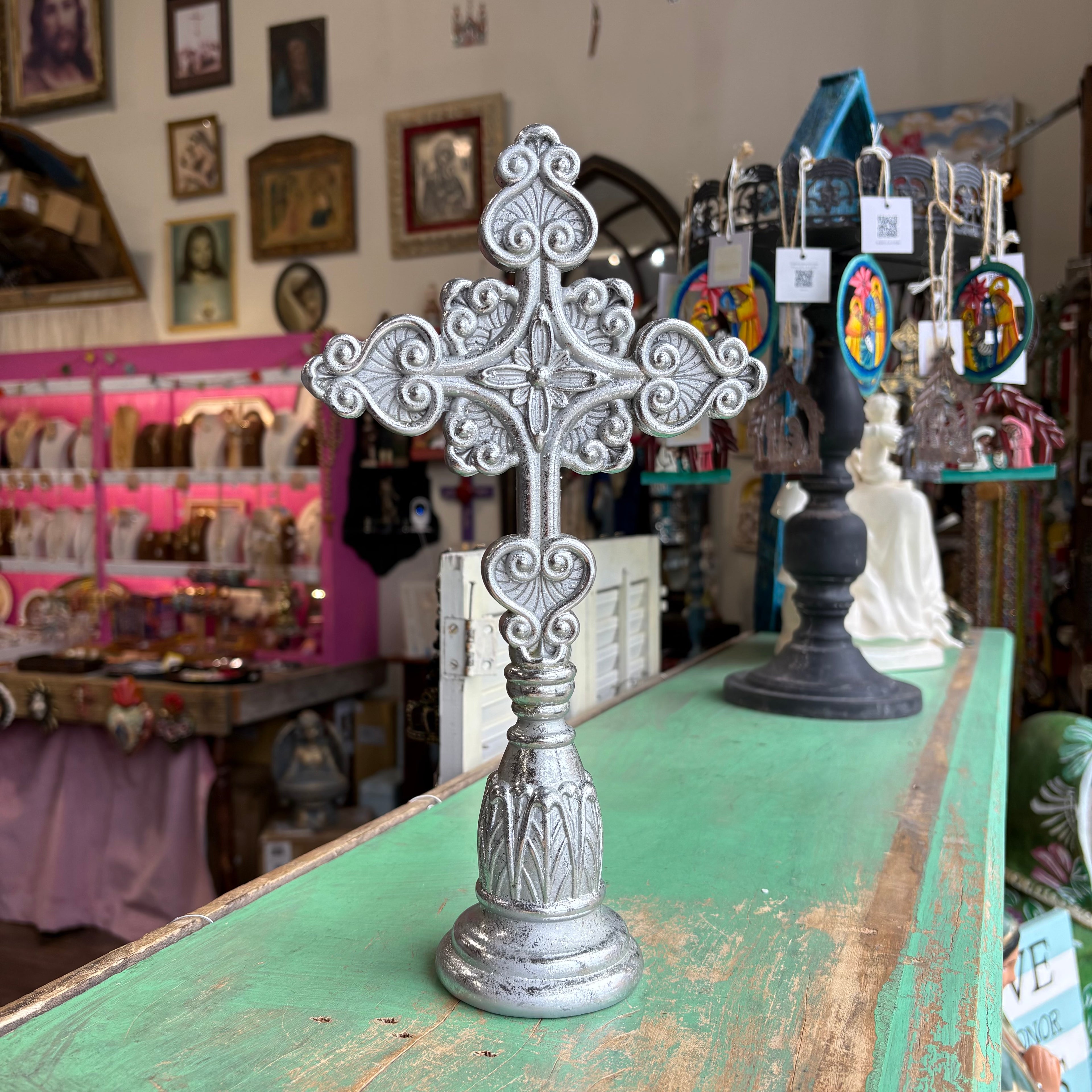 12" Standing Silver Cross