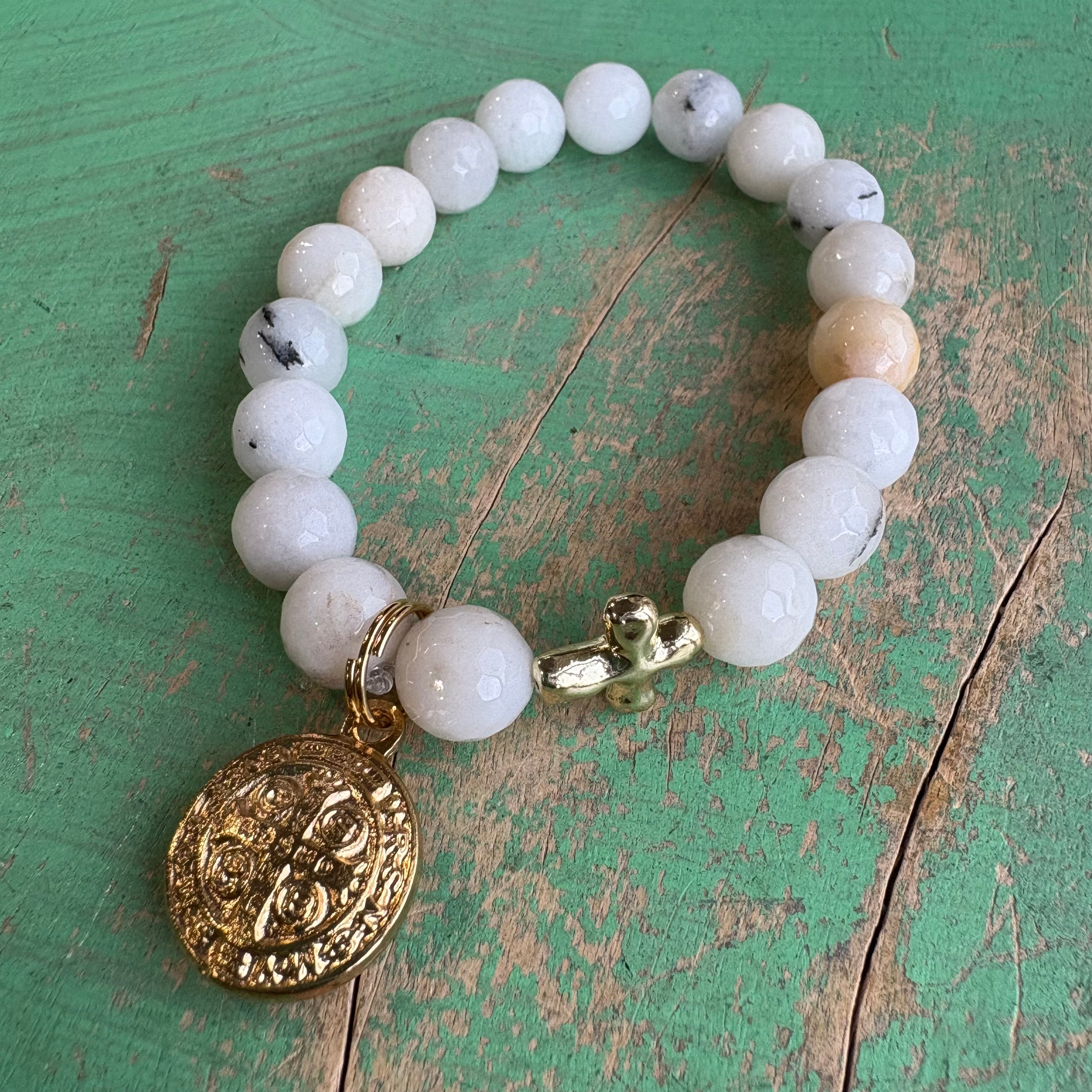 Milky Agate St Benedict Bubble Bracelet