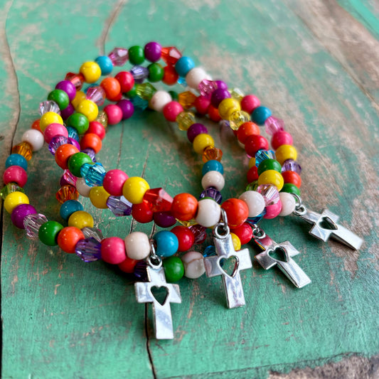 Multicolor Heart Cross Bracelet