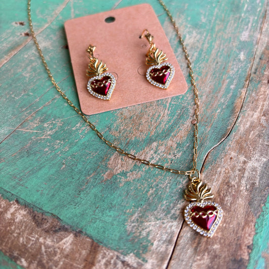 Red Sacred Heart Mini Paperclip Necklace