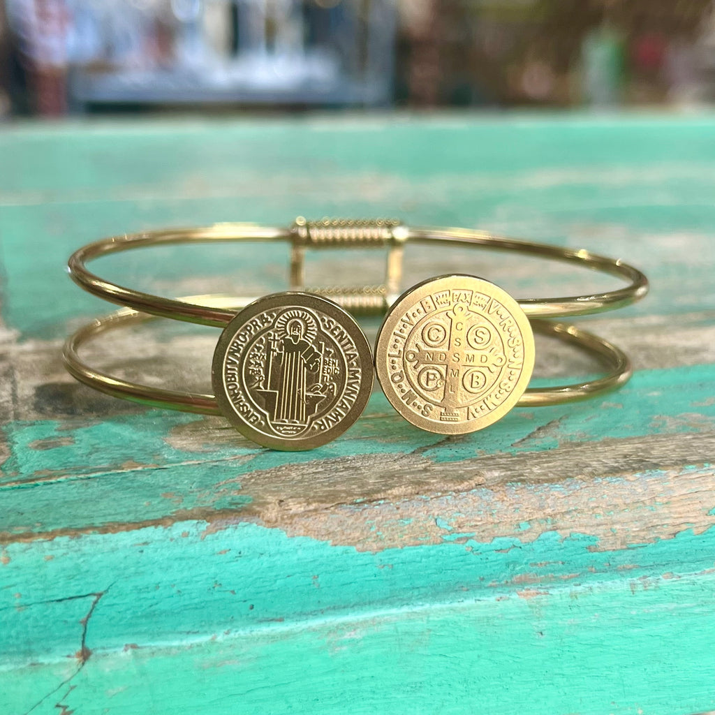 Stainless Steel St Benedict Bangle Bracelet