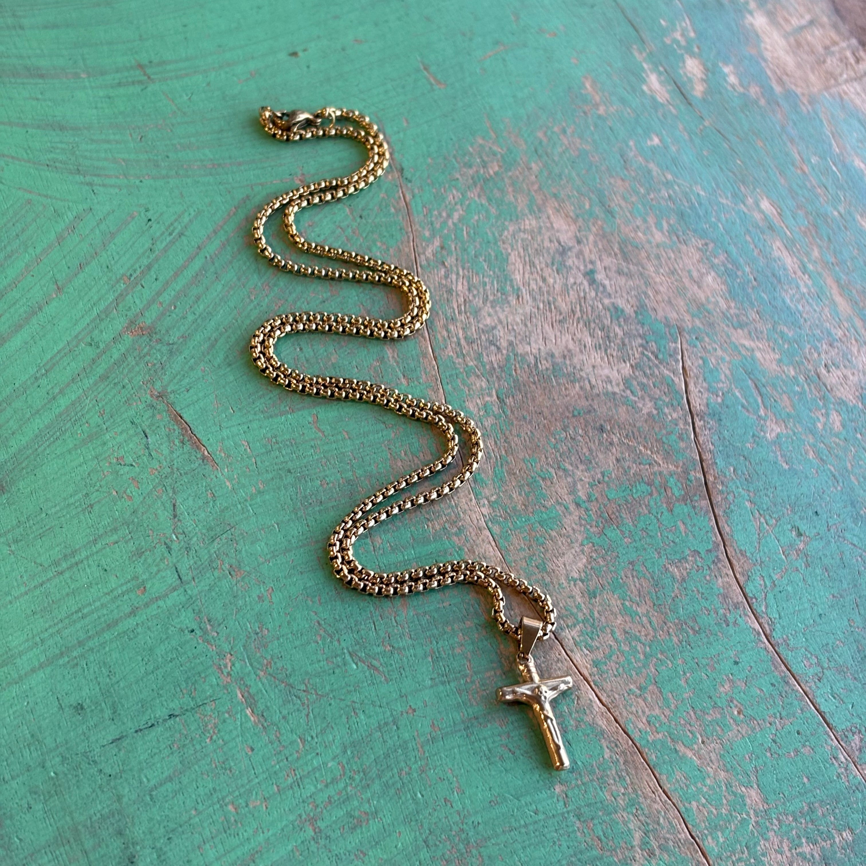 Gold Stainless Steel Crucifix Necklace - Two Sizes