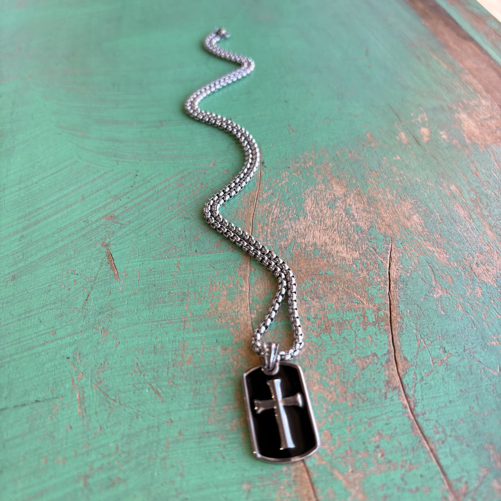 Bold Faith Black Enamel Cross Necklace