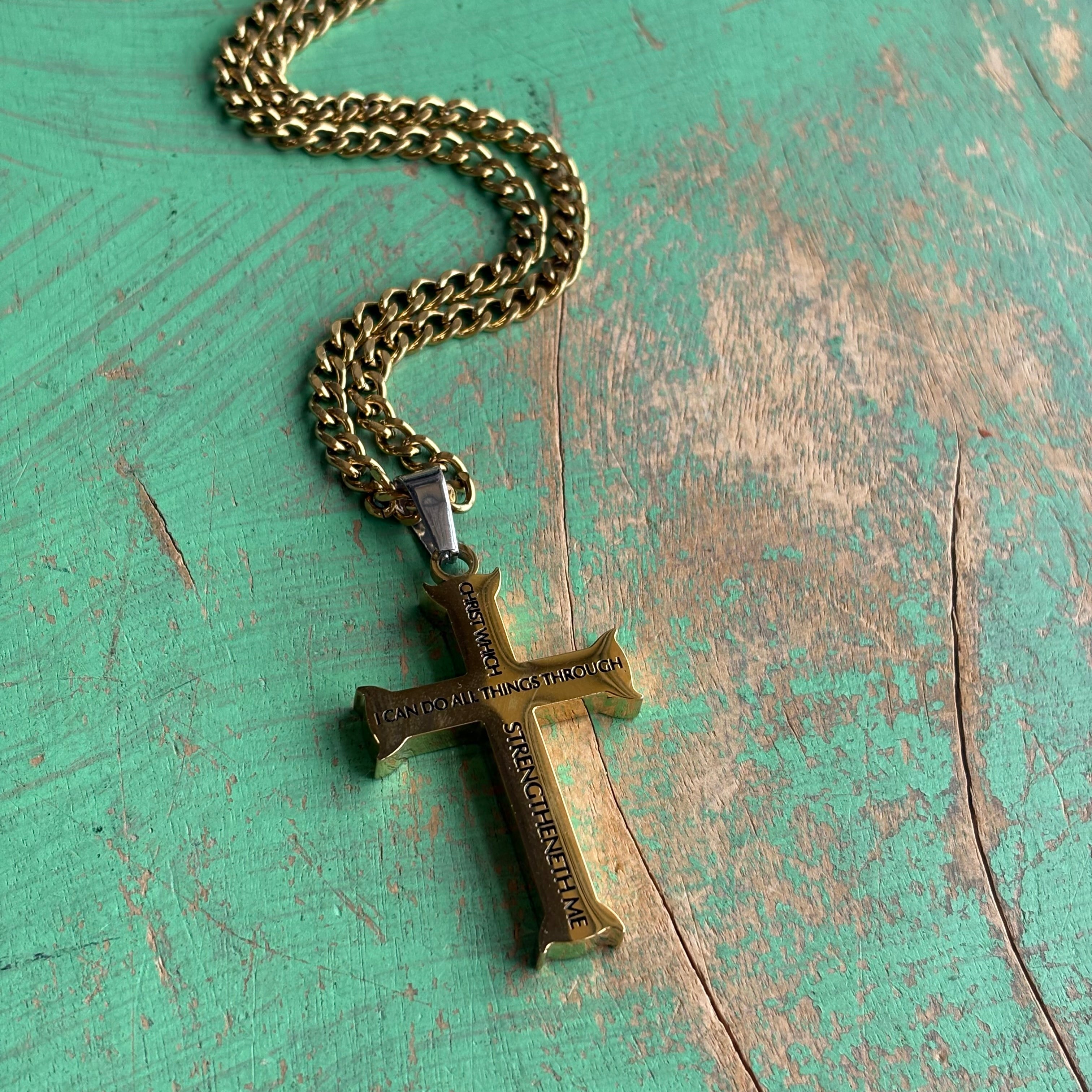 Iron Thick Gold Cross 24” Necklace
