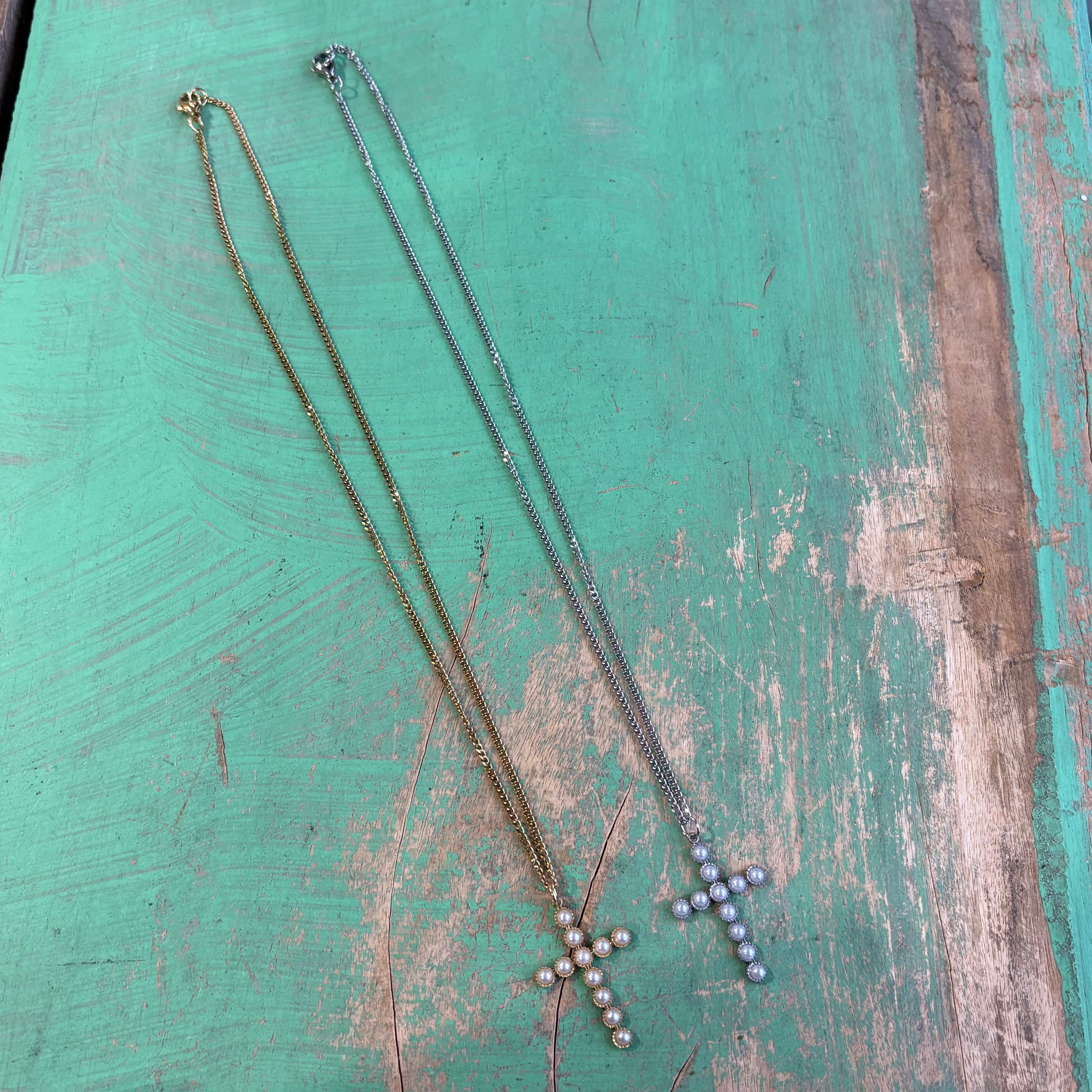 Pearl Inlaid Cross Necklace