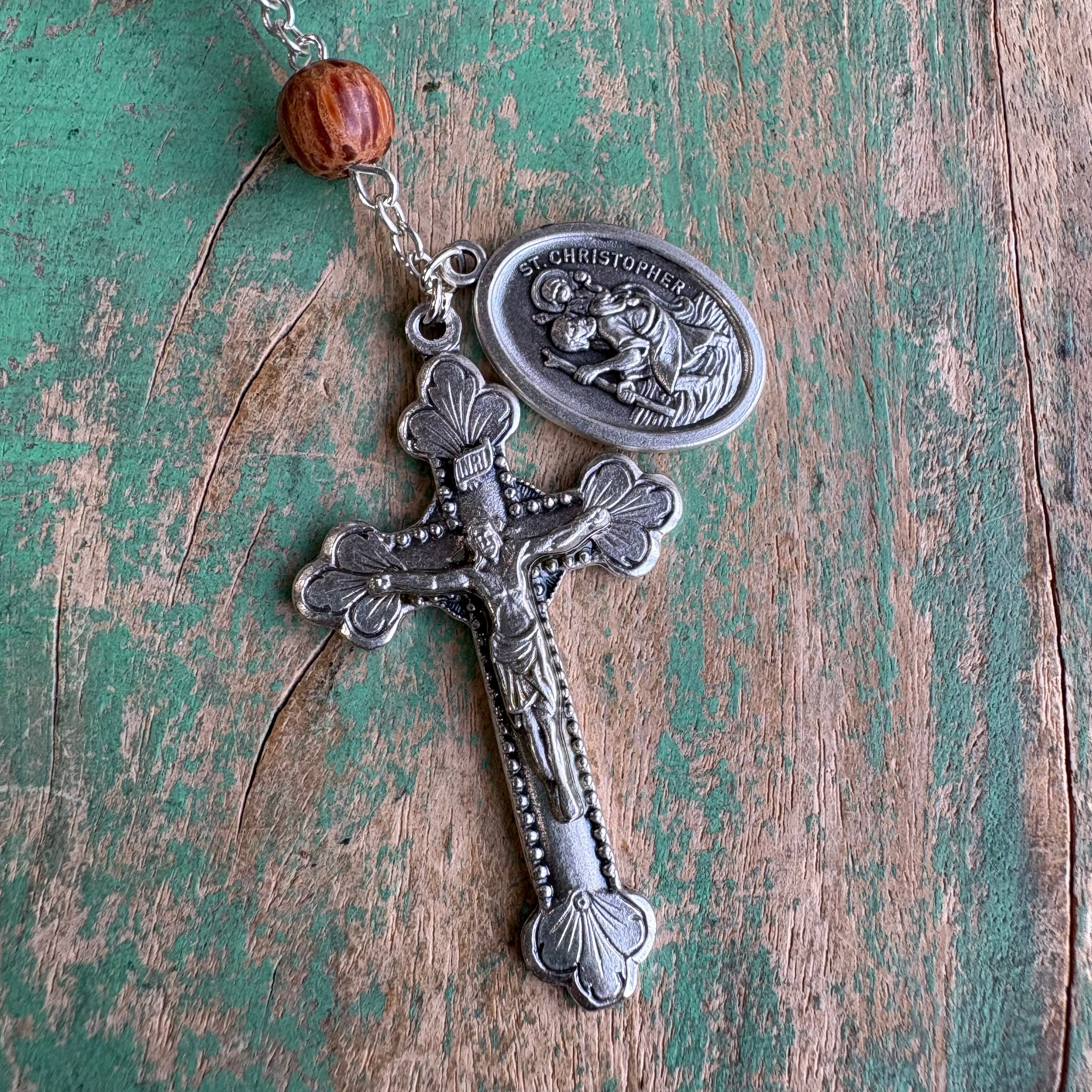 St. Christopher Coco Bead Rosary