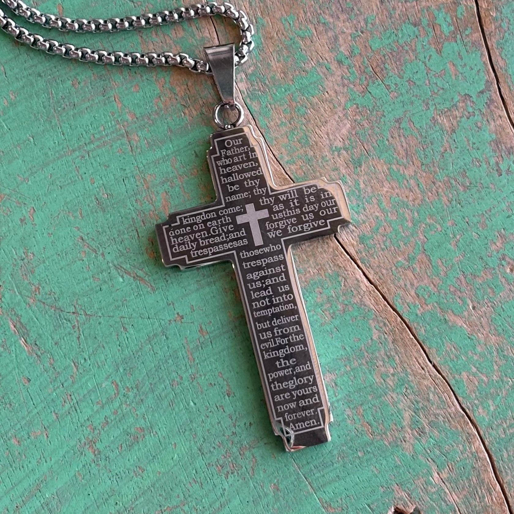 Our Father Cross Stainless Steel Necklace