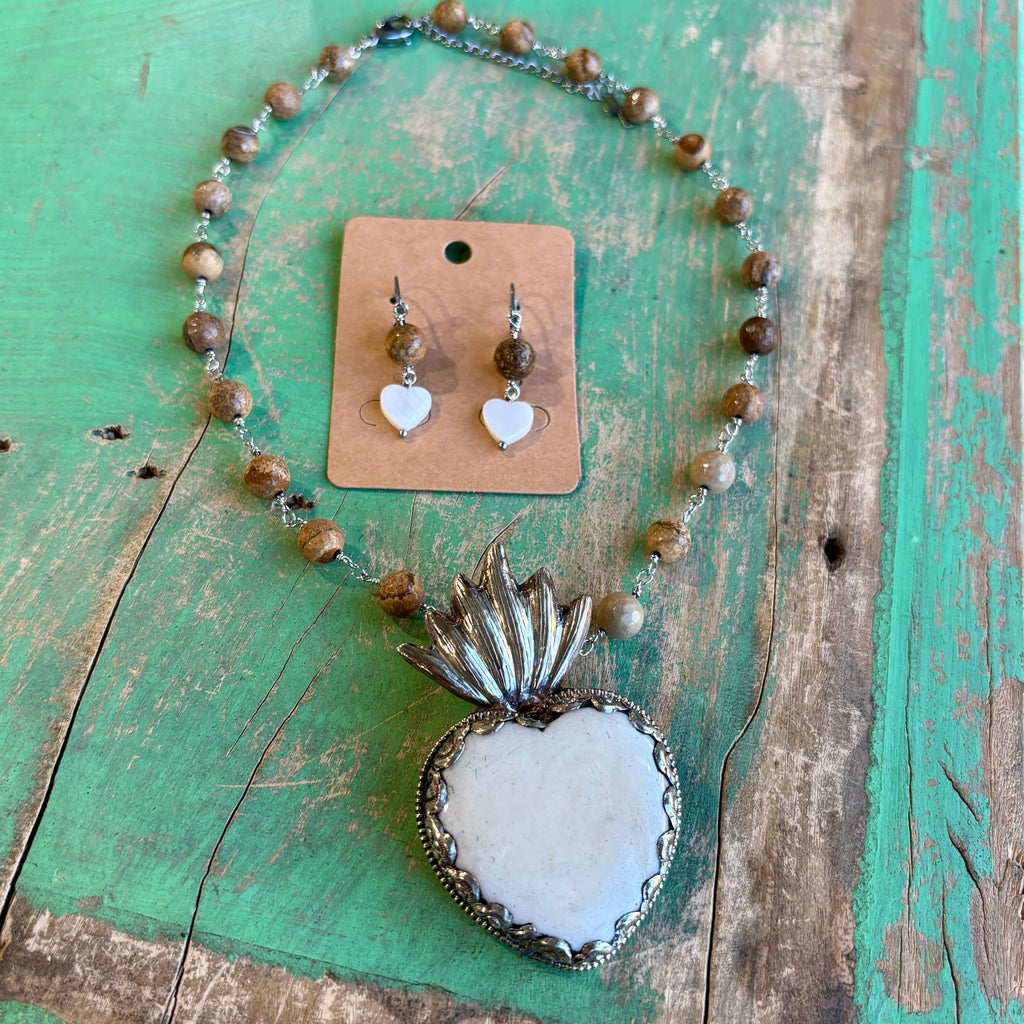Bold Sacred Heart Necklace, Earrings or Adjustable Ring