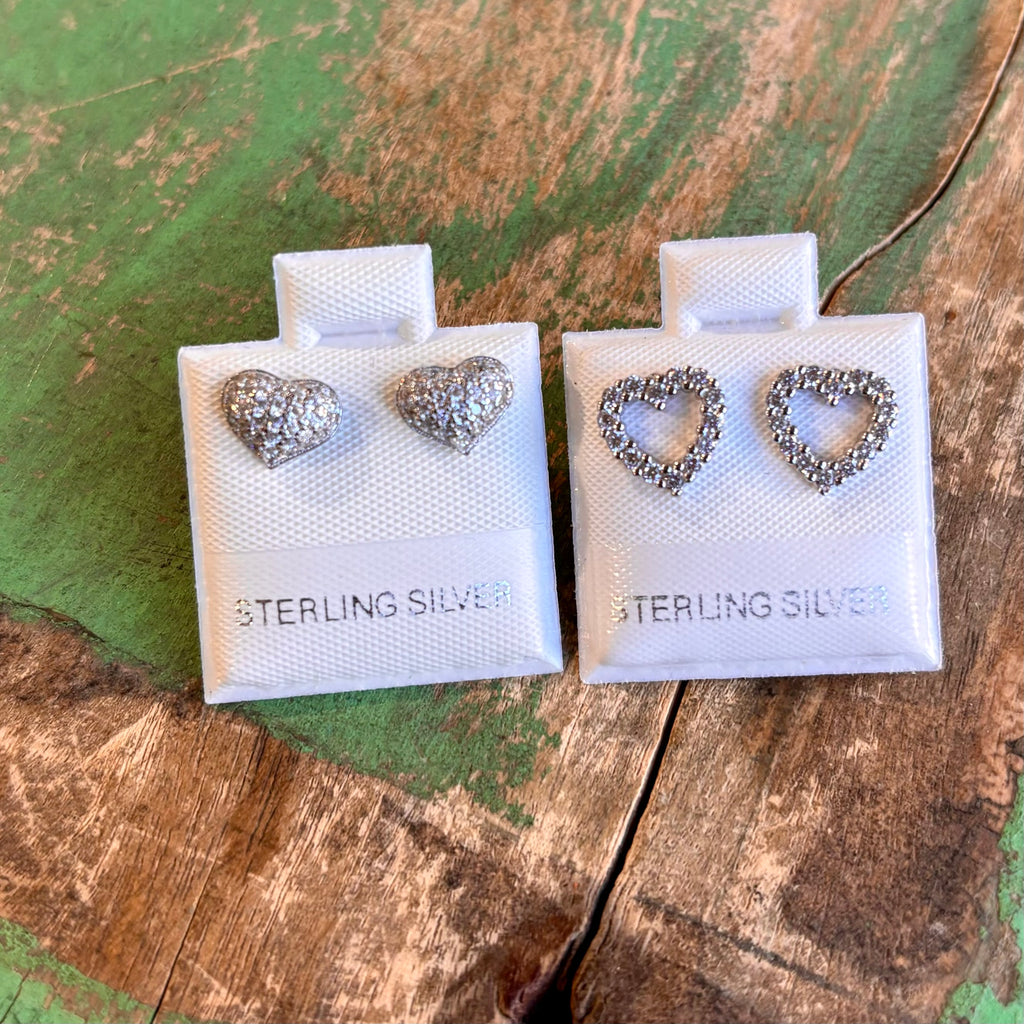 Sterling Silver CZ Heart Studs