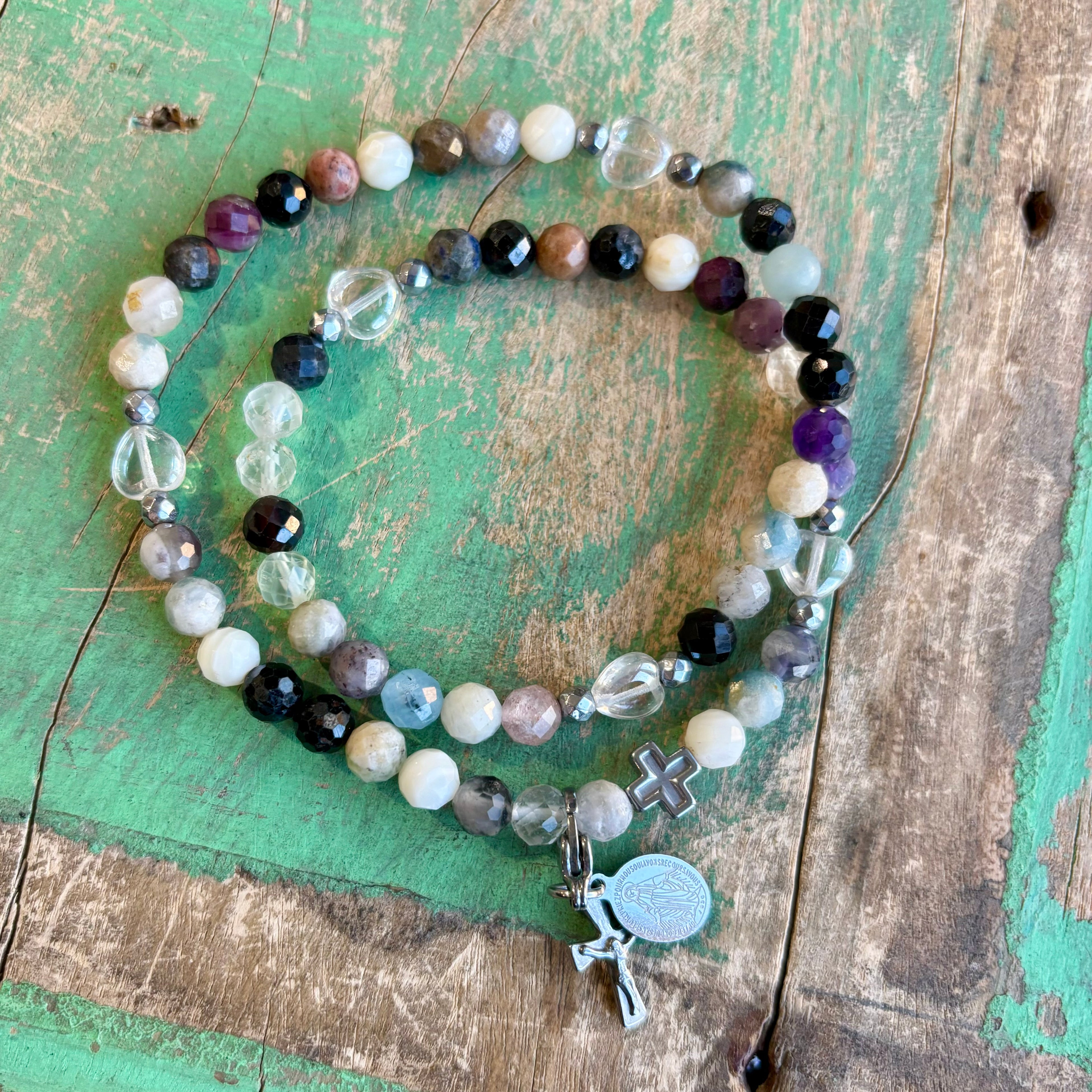 Rosary Wrap Bracelet with Silver Accents