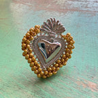 Beaded Sacred Heart Adjustable Ring – Gold & Silver Plated Faith Jewelry