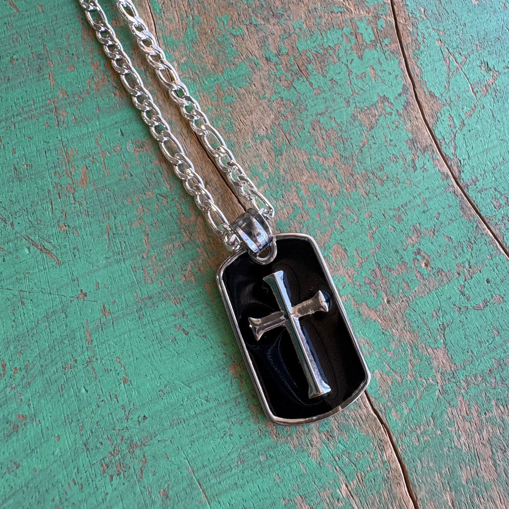 Bold Faith Black Enamel Cross Necklace
