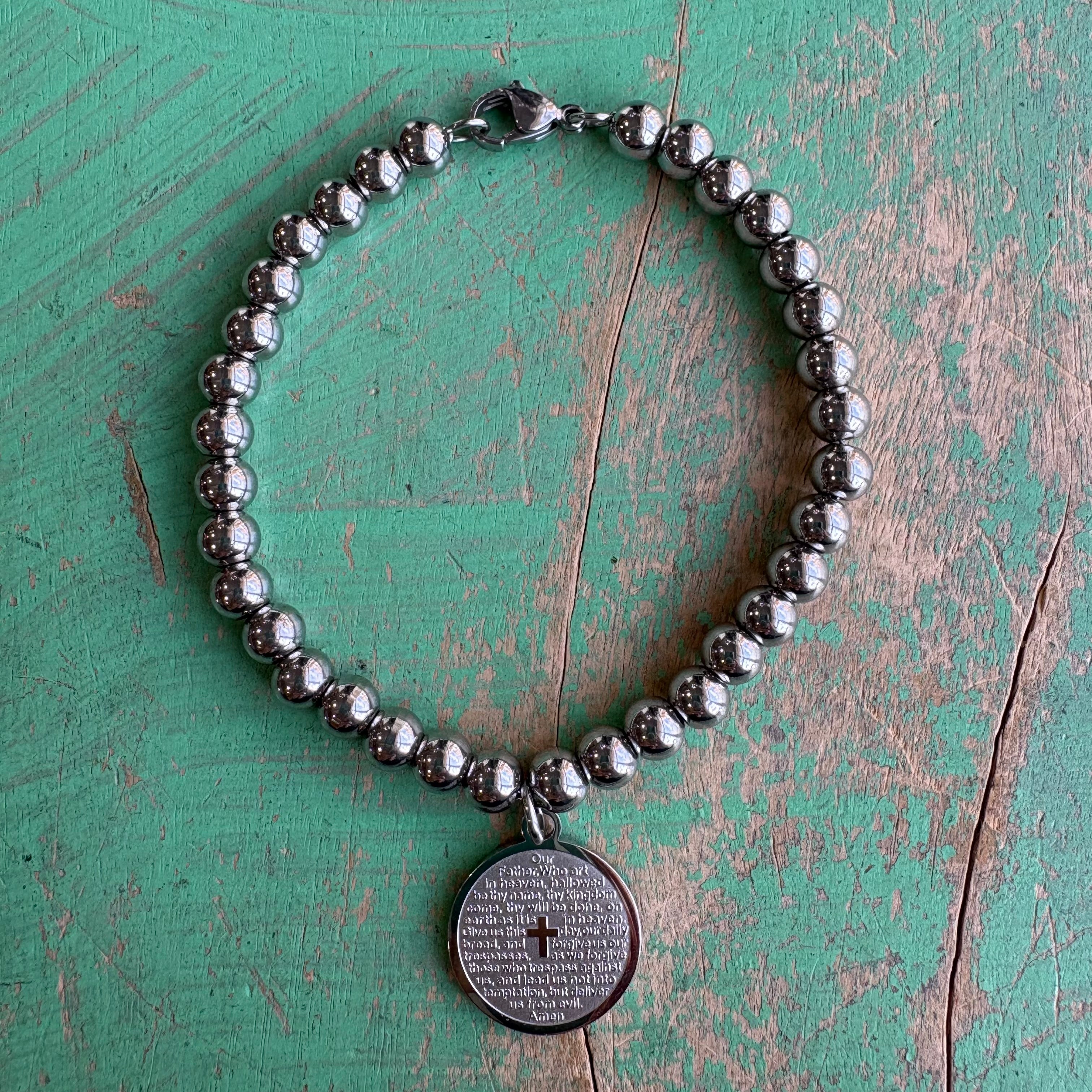 Our Father Silver Stainless Steel Ball Bracelet