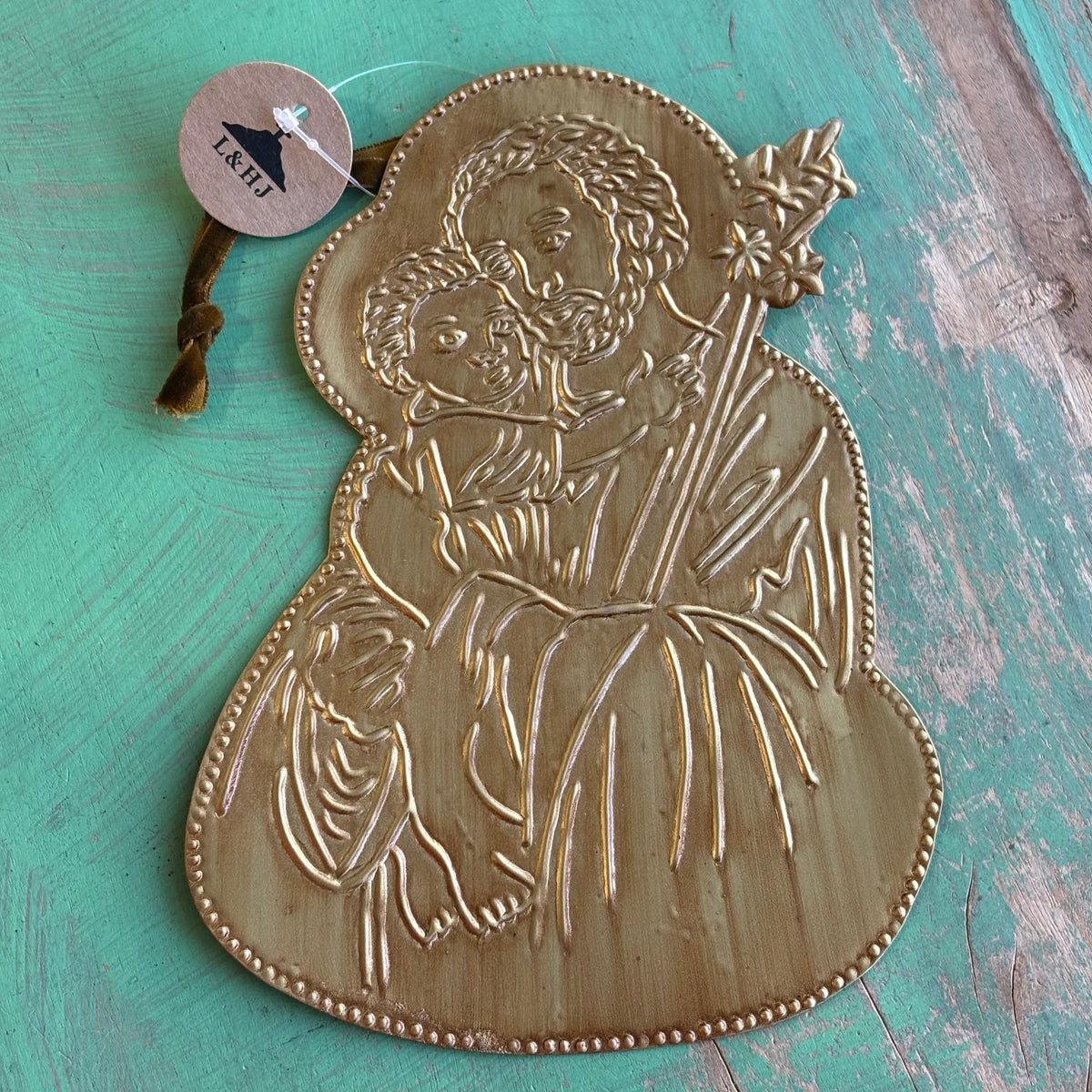 St. Joseph & Child Jesus Ex-Voto Wall Ornament – 8” Antique Gold | Handmade in India