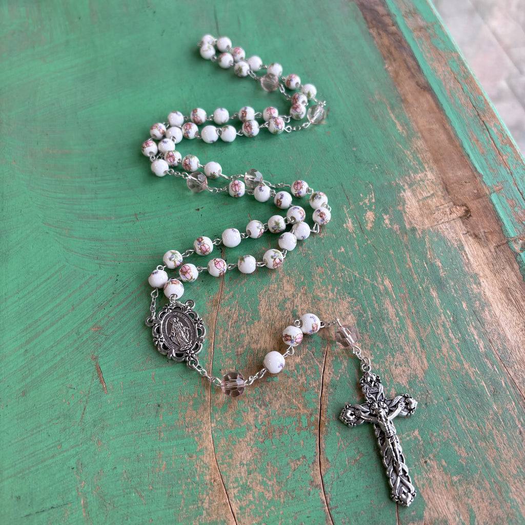 Miraculous Floral Blush Rosary