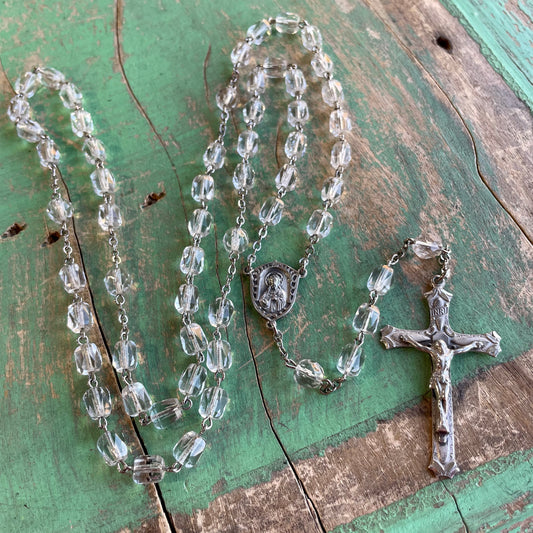 Vintage Sterling Silver Clear Rosary