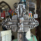 Ornate Standing Pewter Kneeling Boy Cross