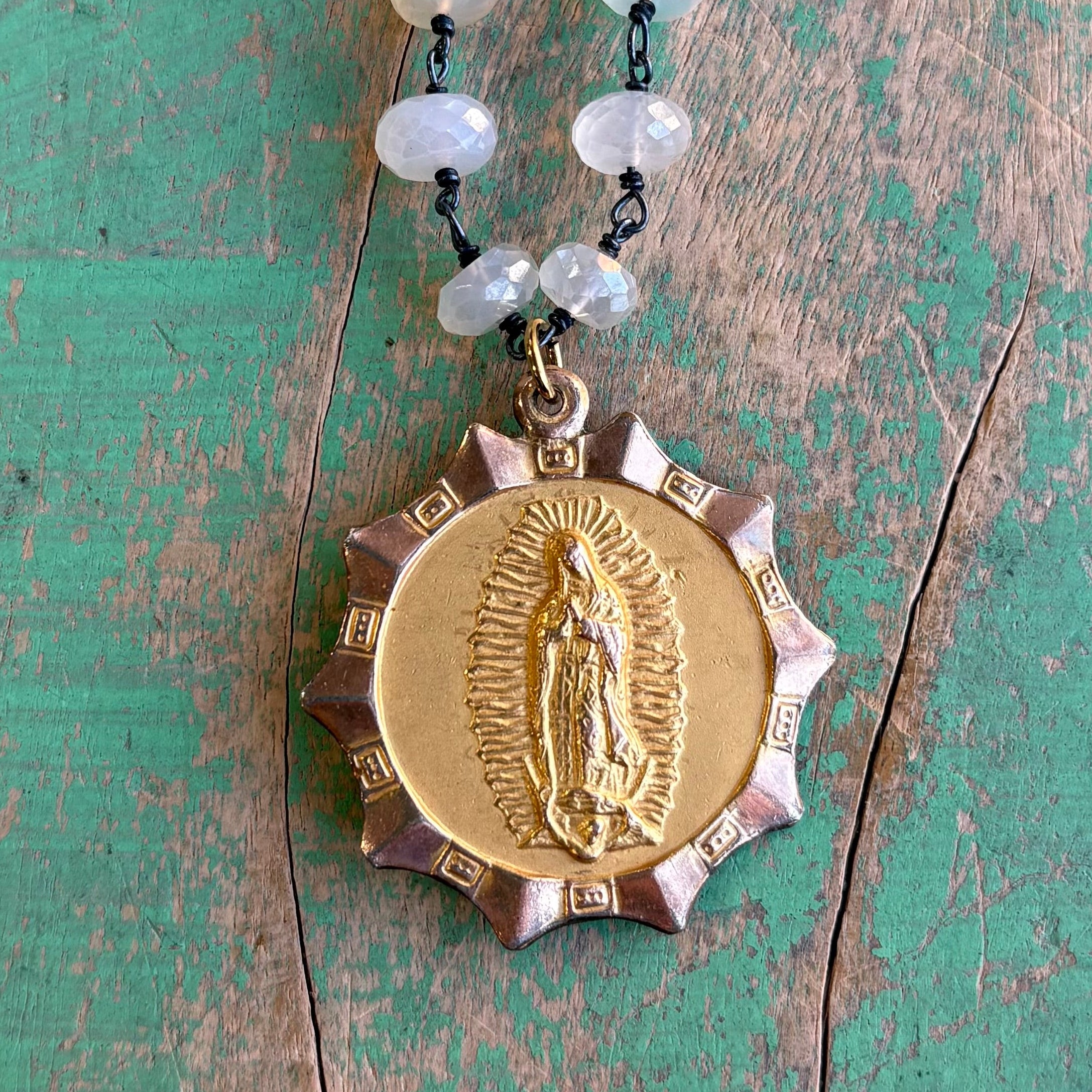 Moonstone Vintage Medal Necklace