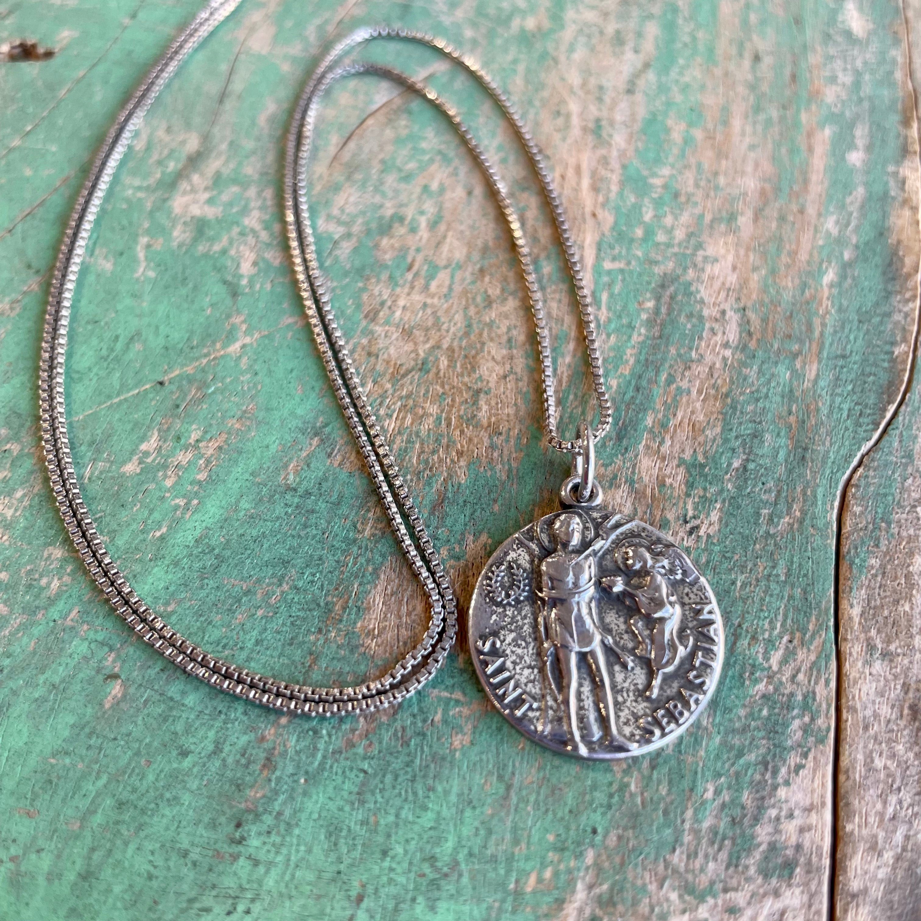 Sterling Silver St Sebastian Chain Necklace