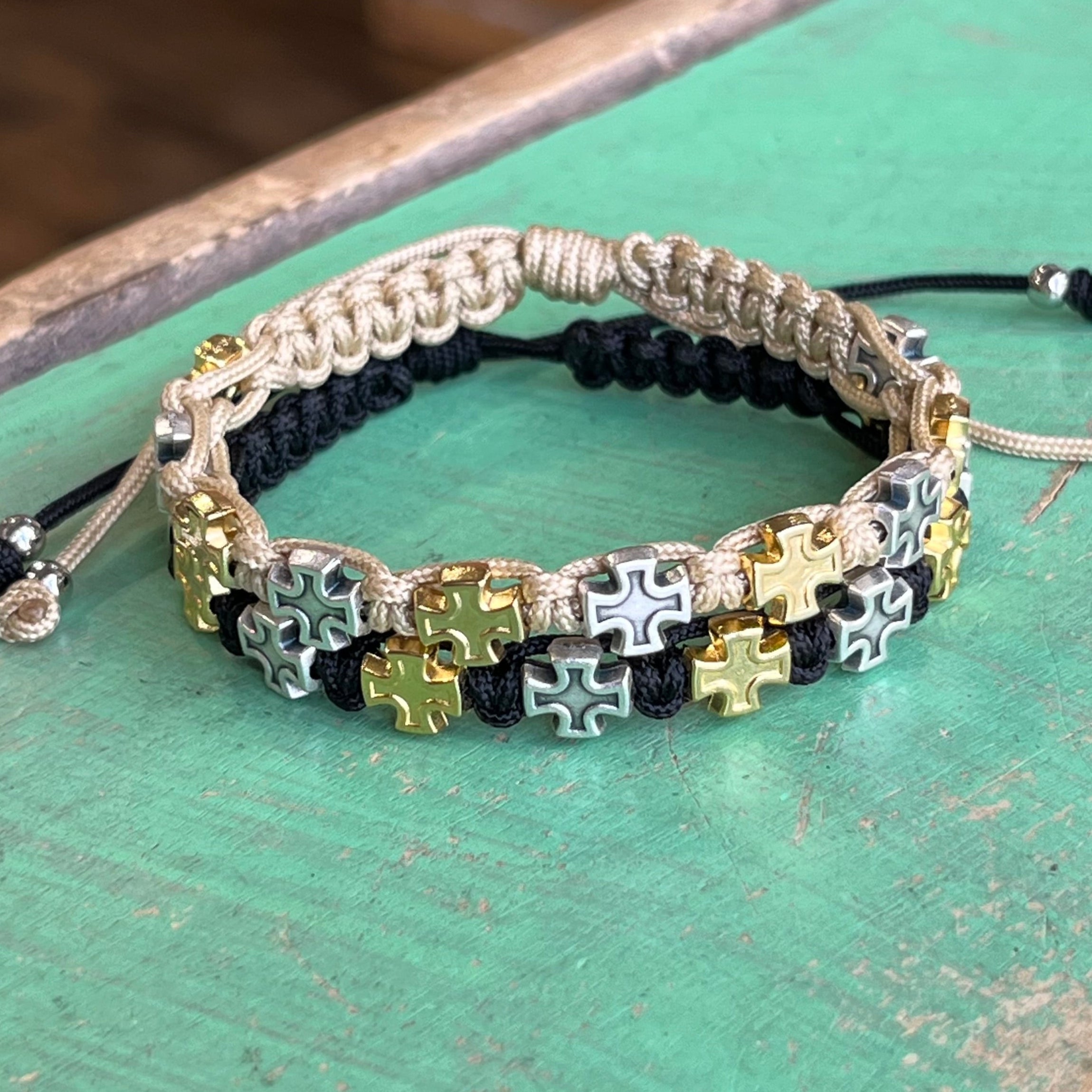 Two Toned Cross Protection Bracelet