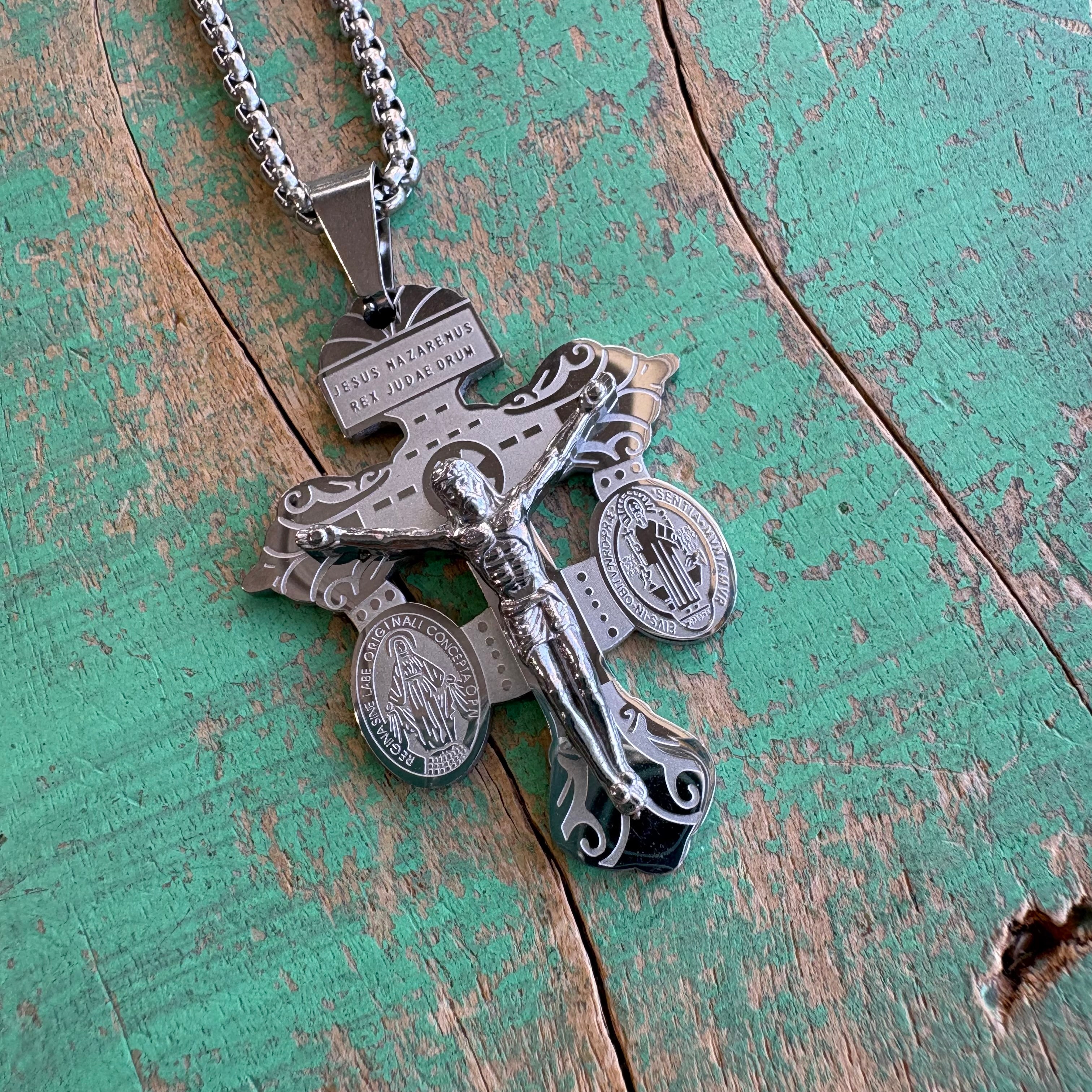 Stainless Steel Pardon Crucifix Necklace