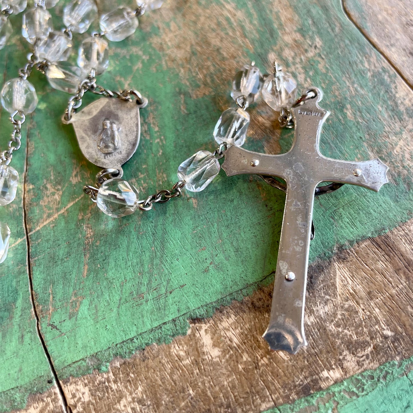 Vintage Sterling Silver Clear Rosary