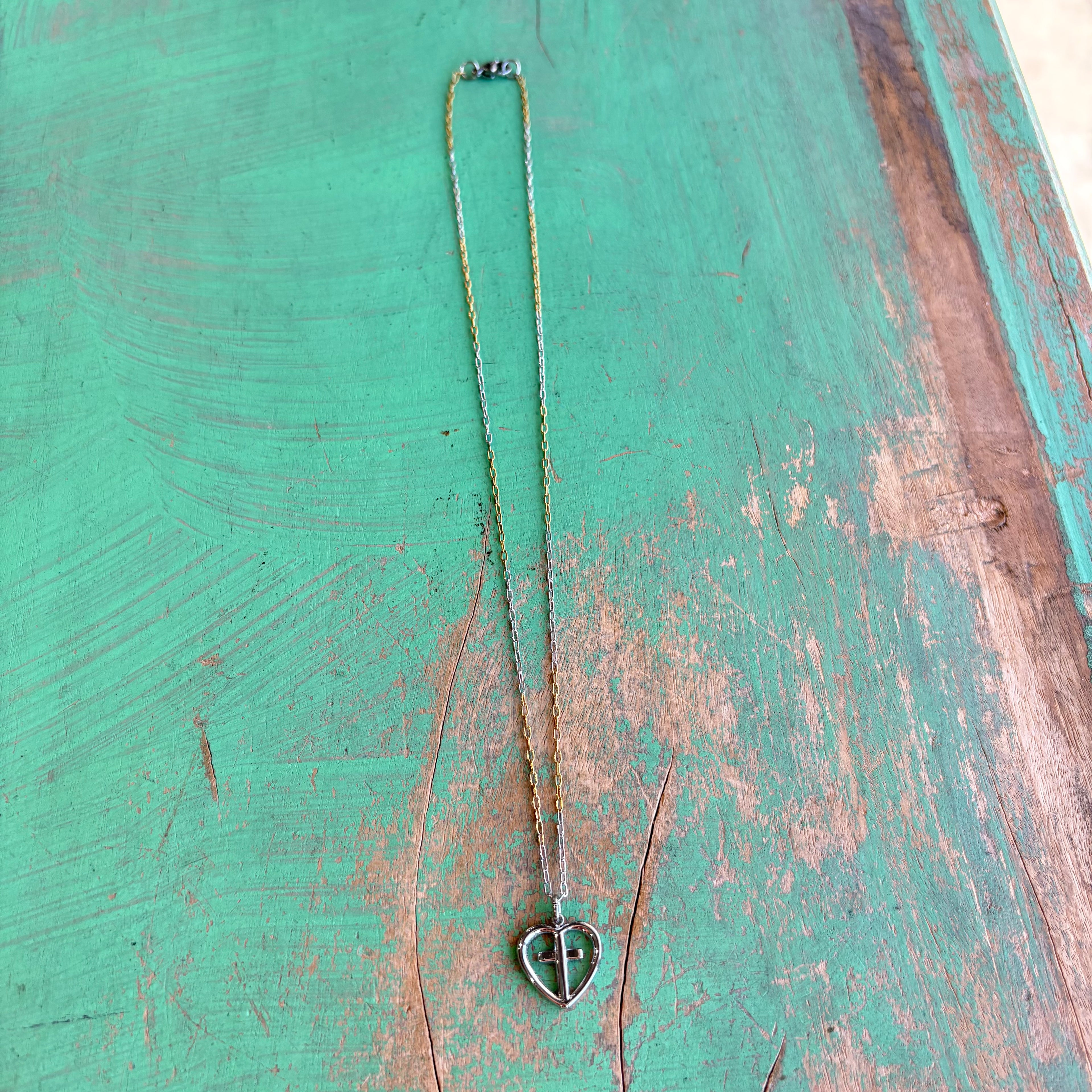 Cross My Heart Two Tone Chain Necklace
