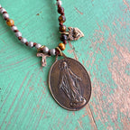 3 Medal Knotted Tiger Eye and Silver Beaded Necklace