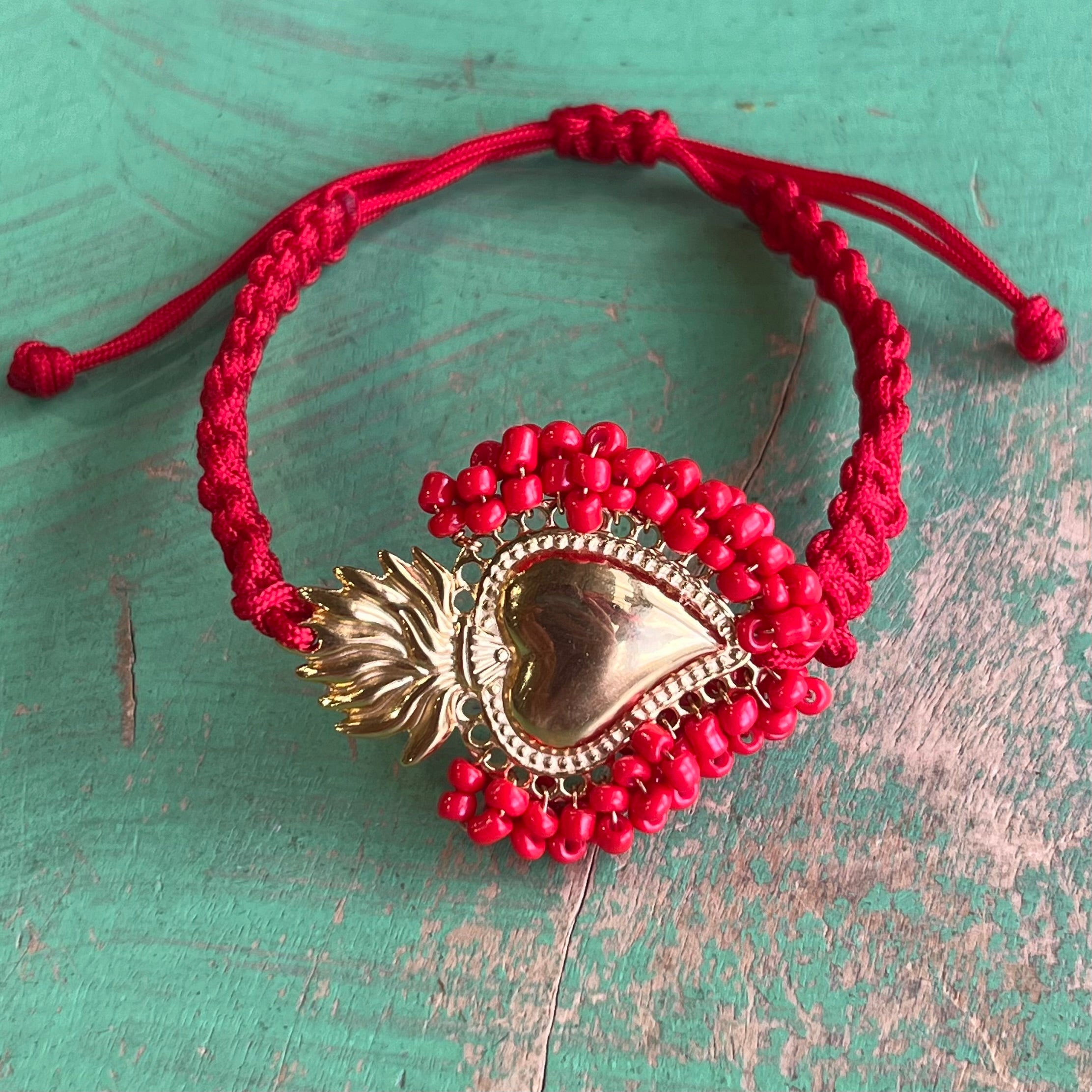 Red Cord Beaded Sacred Heart Bracelet
