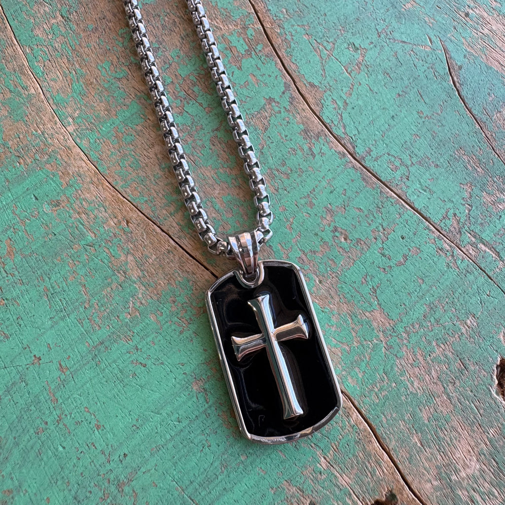 Bold Faith Black Enamel Cross Necklace