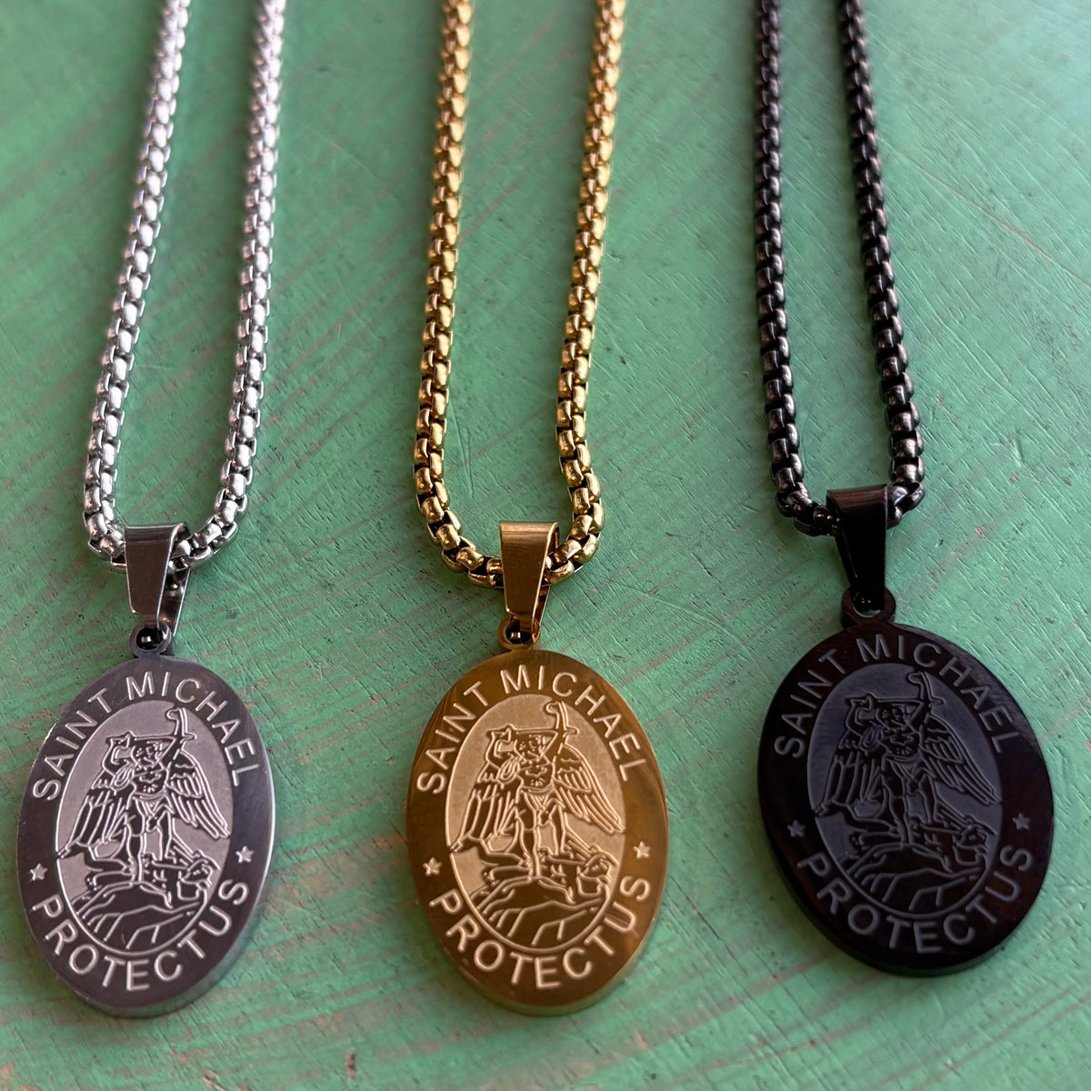 St. Michael “Protect Us” Stainless Steel Necklace – 23”