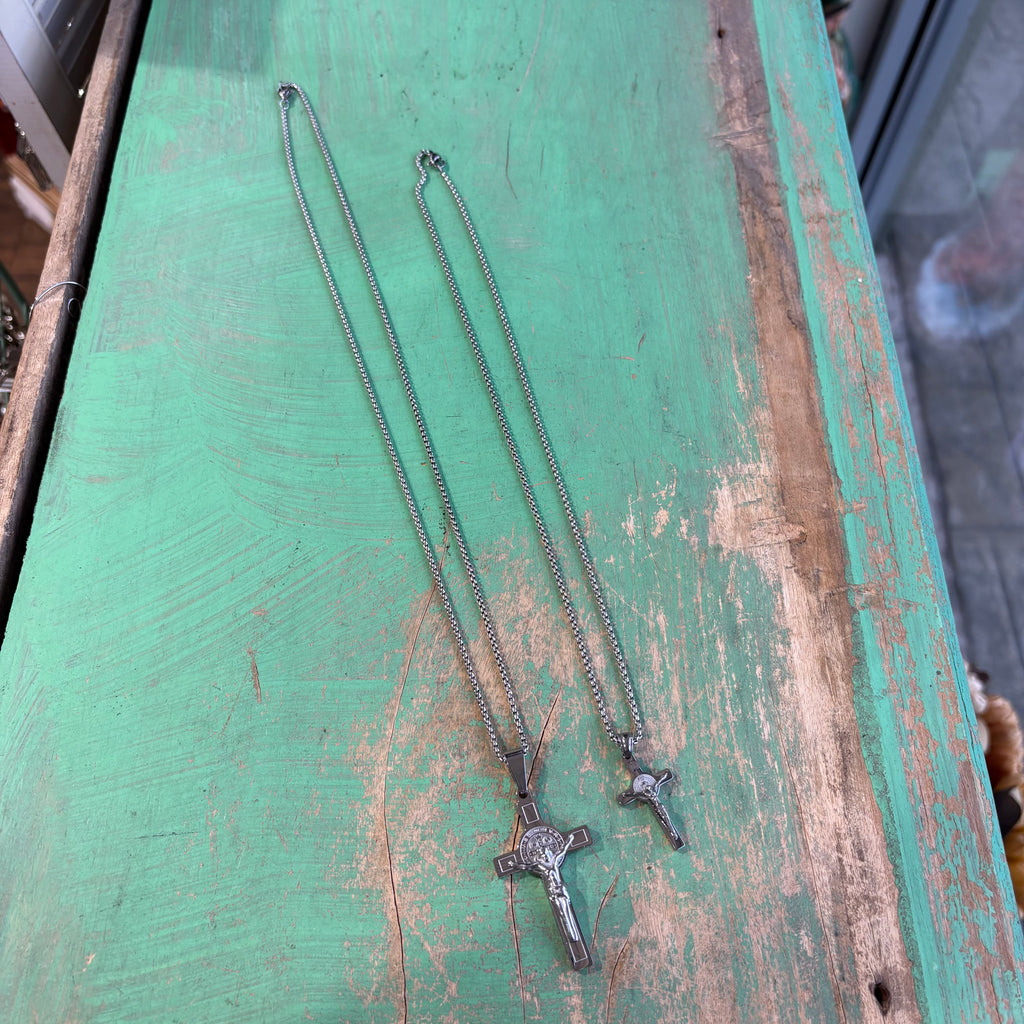 Stainless Steel Big St Benedict Crucifix Necklace