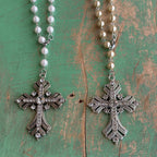 Victorian Inspired Jeweled Cross Glass Pearl Car Blessing