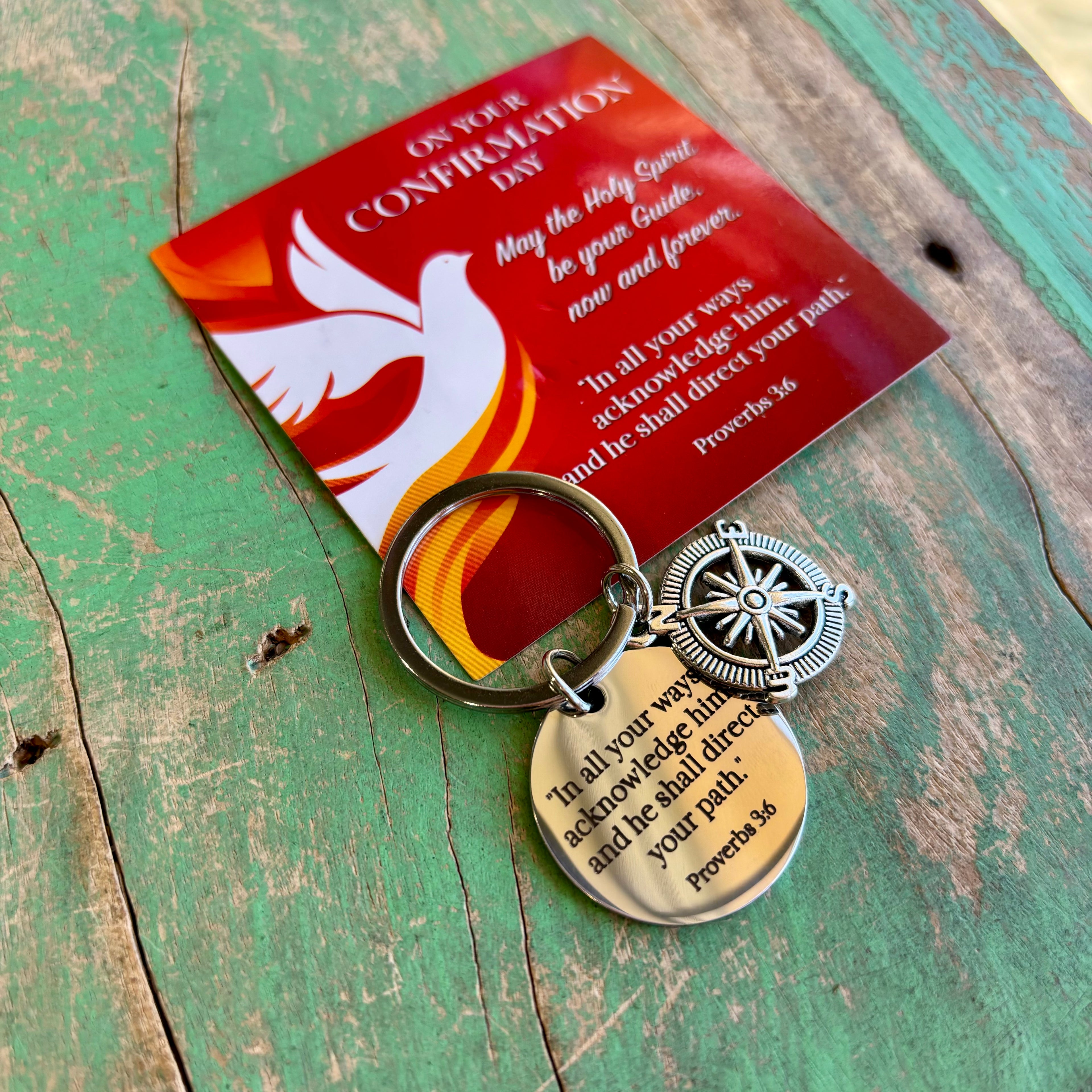 Confirmation Compass Key Chain with Prayer Card
