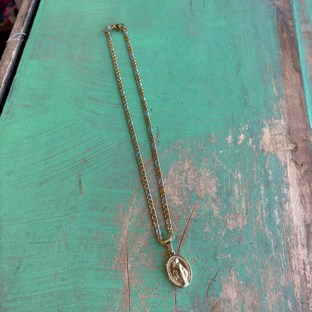 Two Tone Miraculous Medal Chain Necklace