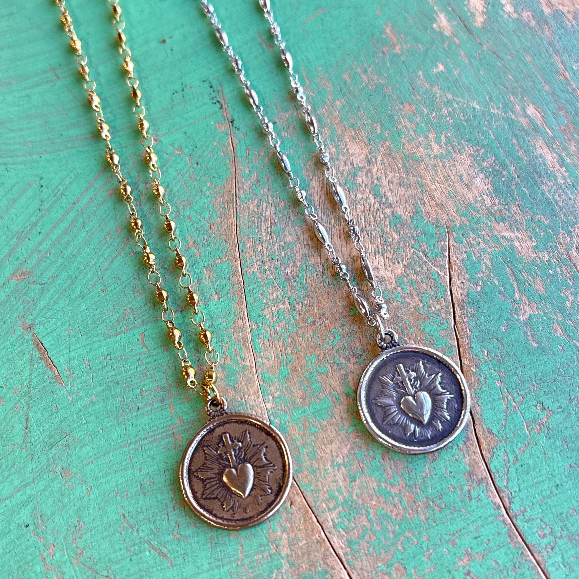 Double Sided Sacred Heart Necklace
