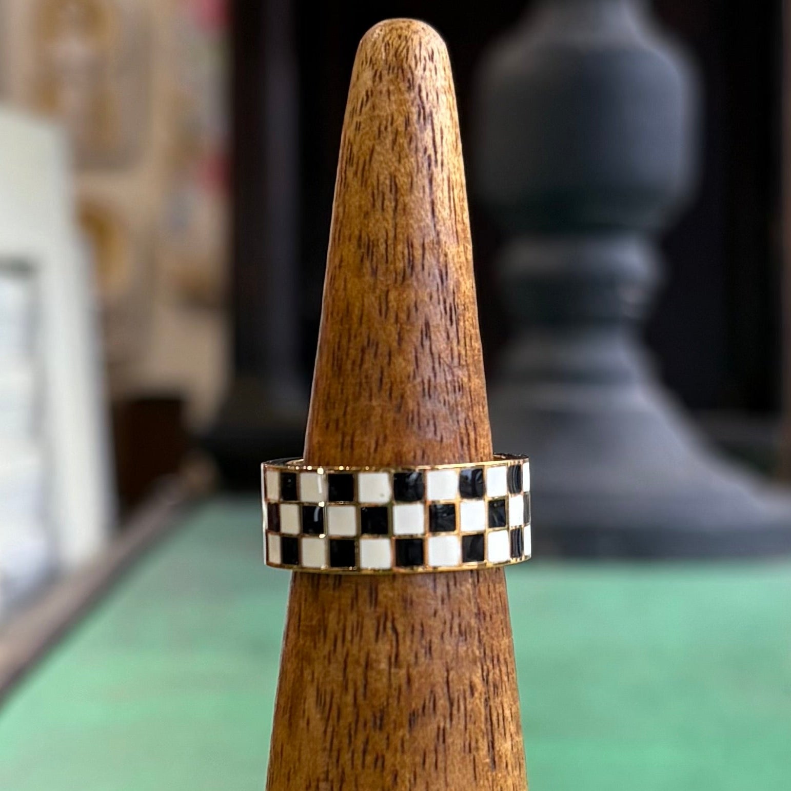 Checkered Gold Stainless Steel Heart Necklace, Earrings or Ring