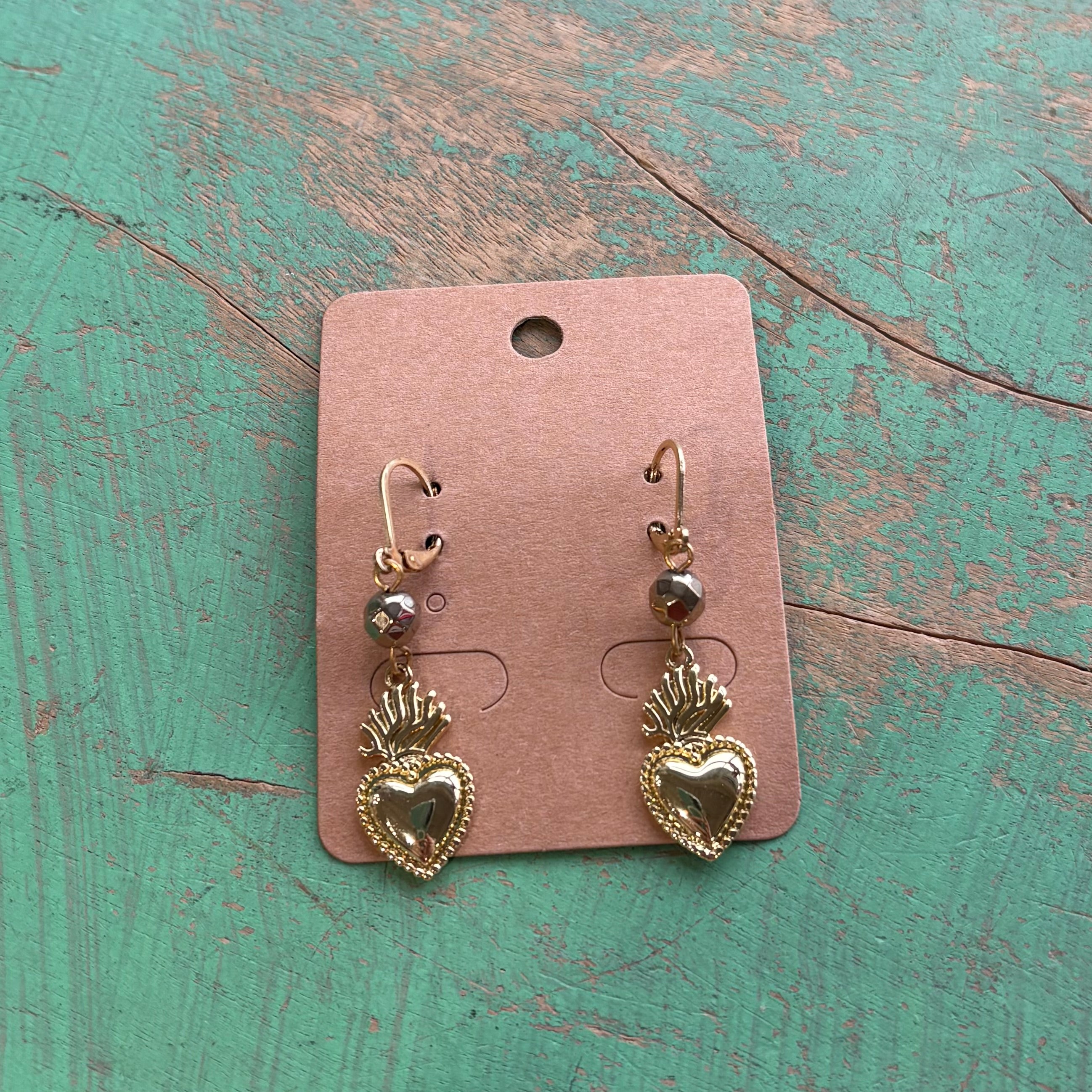 Sacred Heart Hematite Gold Earrings